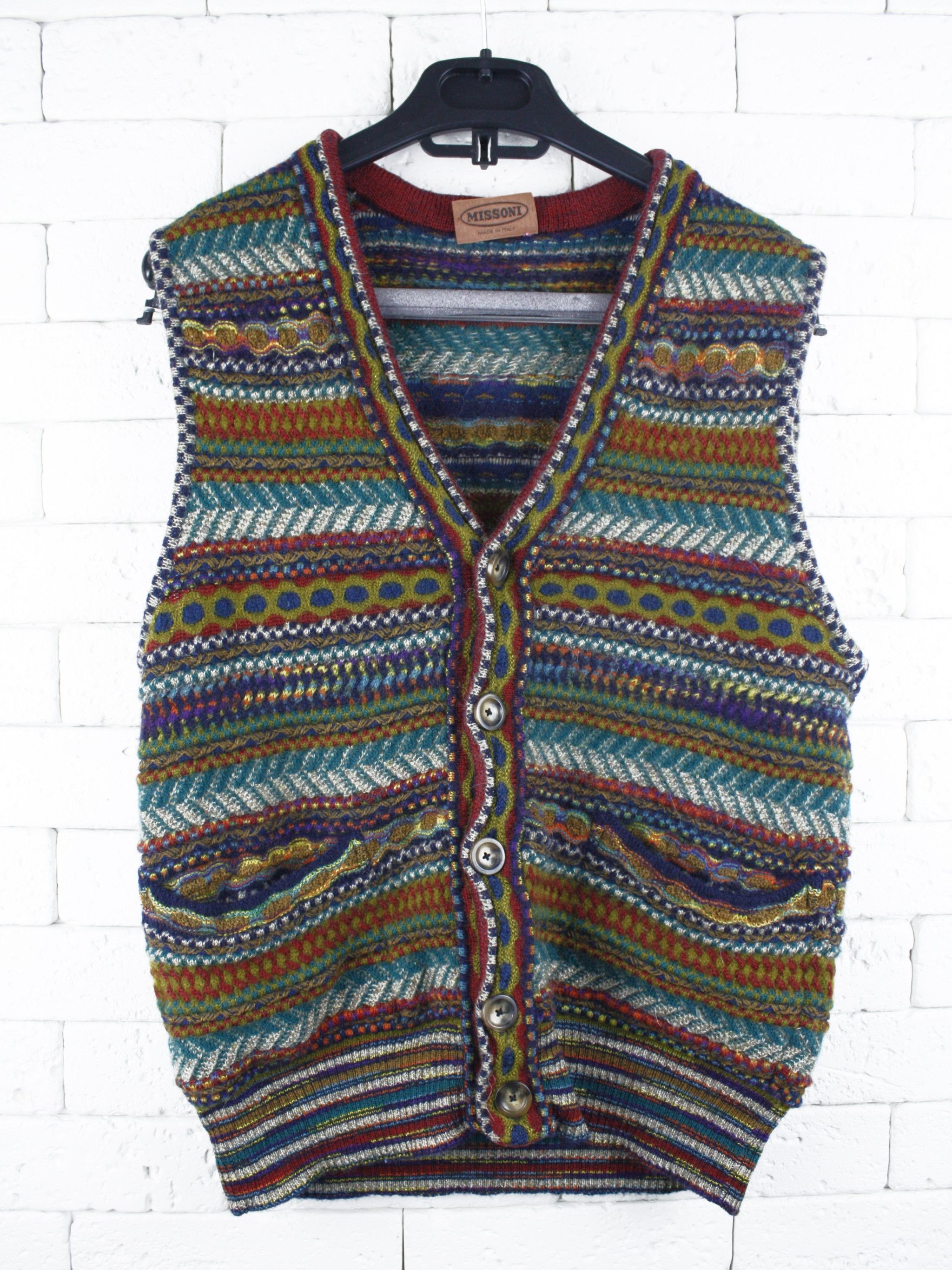 Missoni Vest Cardigan Multicolor Knit Wool Vintage