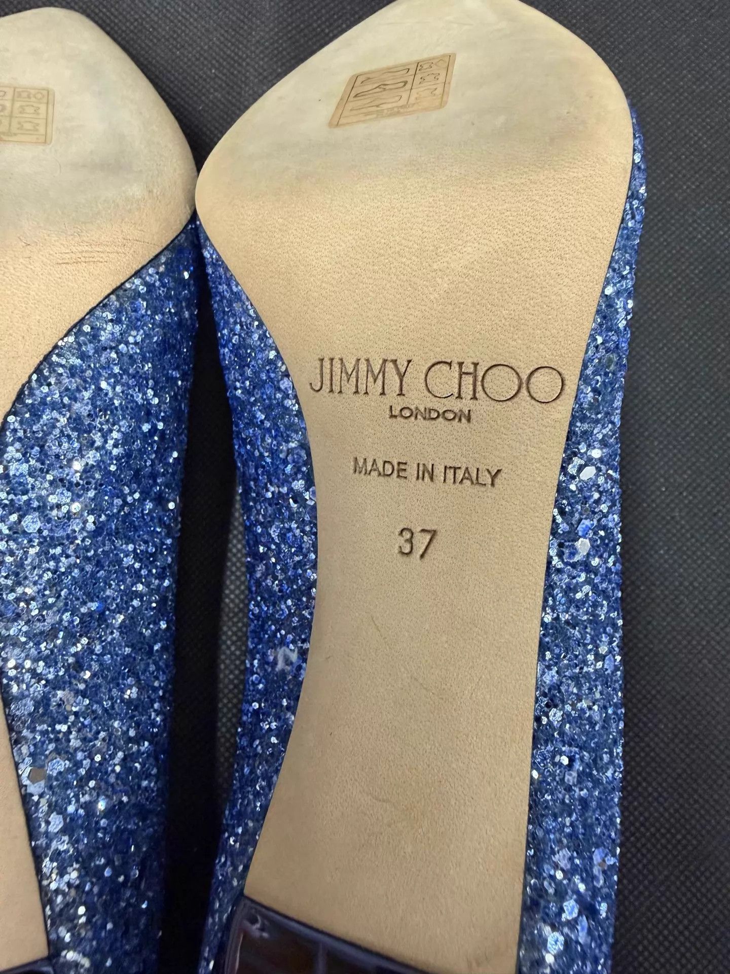 Jimmy Choo Jimmy Choo Romy 85 Blue Glitter 37 New Size US 6.5 / IT 36.5 - 7 Thumbnail