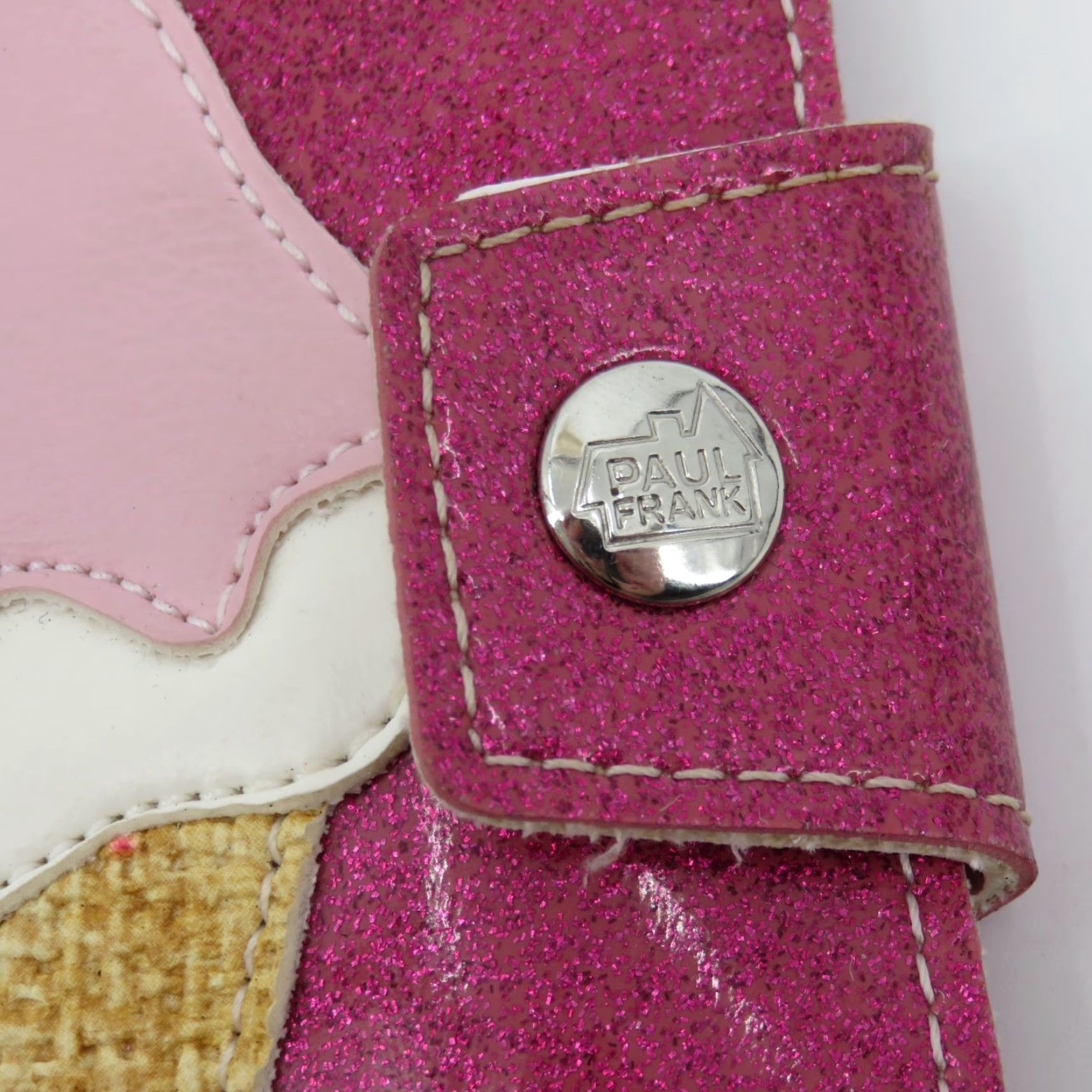 VINTAGE Paul Frank Wallet Pink Glitter Cupcake Sweet Treat Bifold Key Ring VTG Rare Womens