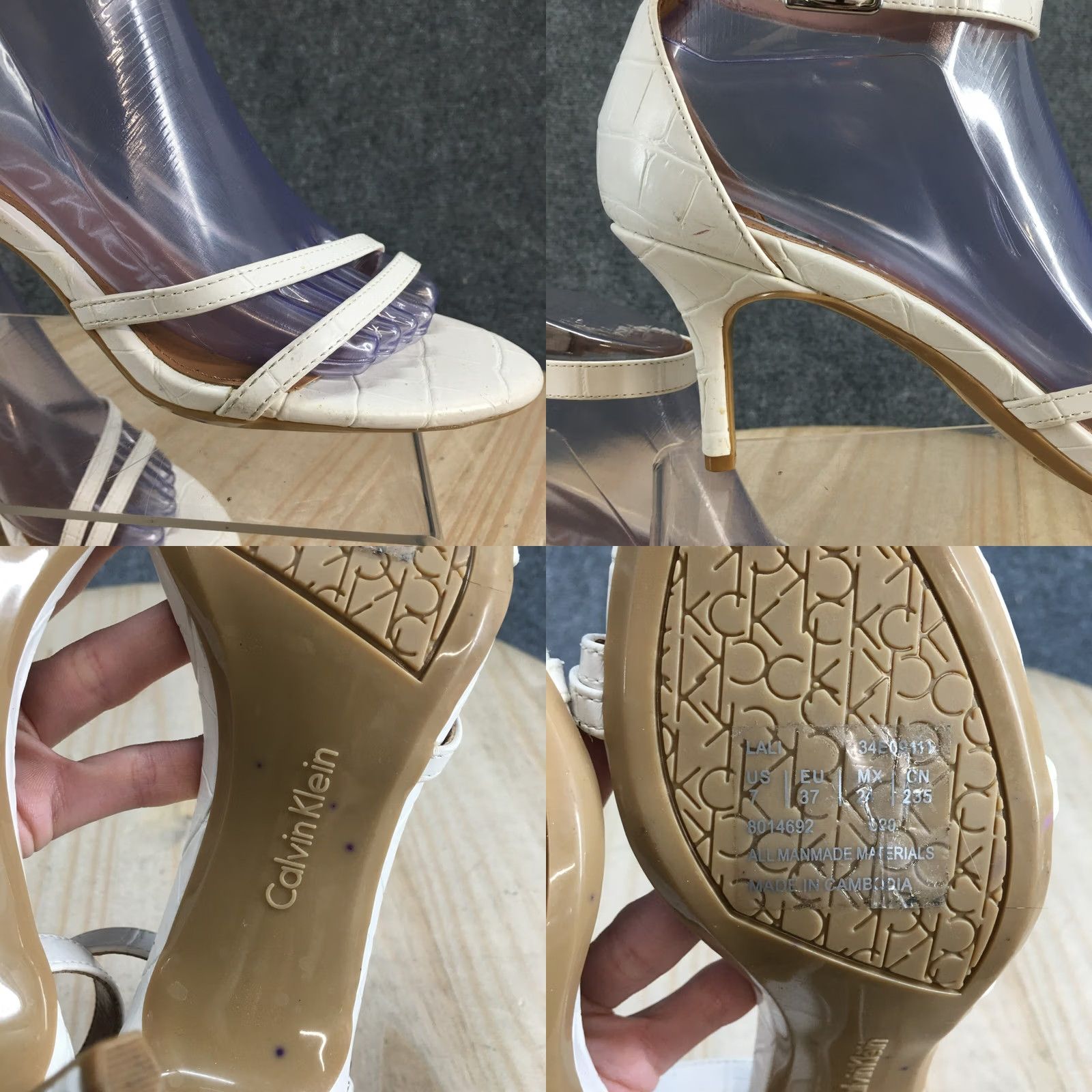 Calvin Klein Calvin Klein Sandals Womens 7 Lali Ankle Strap Pumps White Faux Leather Heeled Size US 7 / IT 37 - 10 Thumbnail