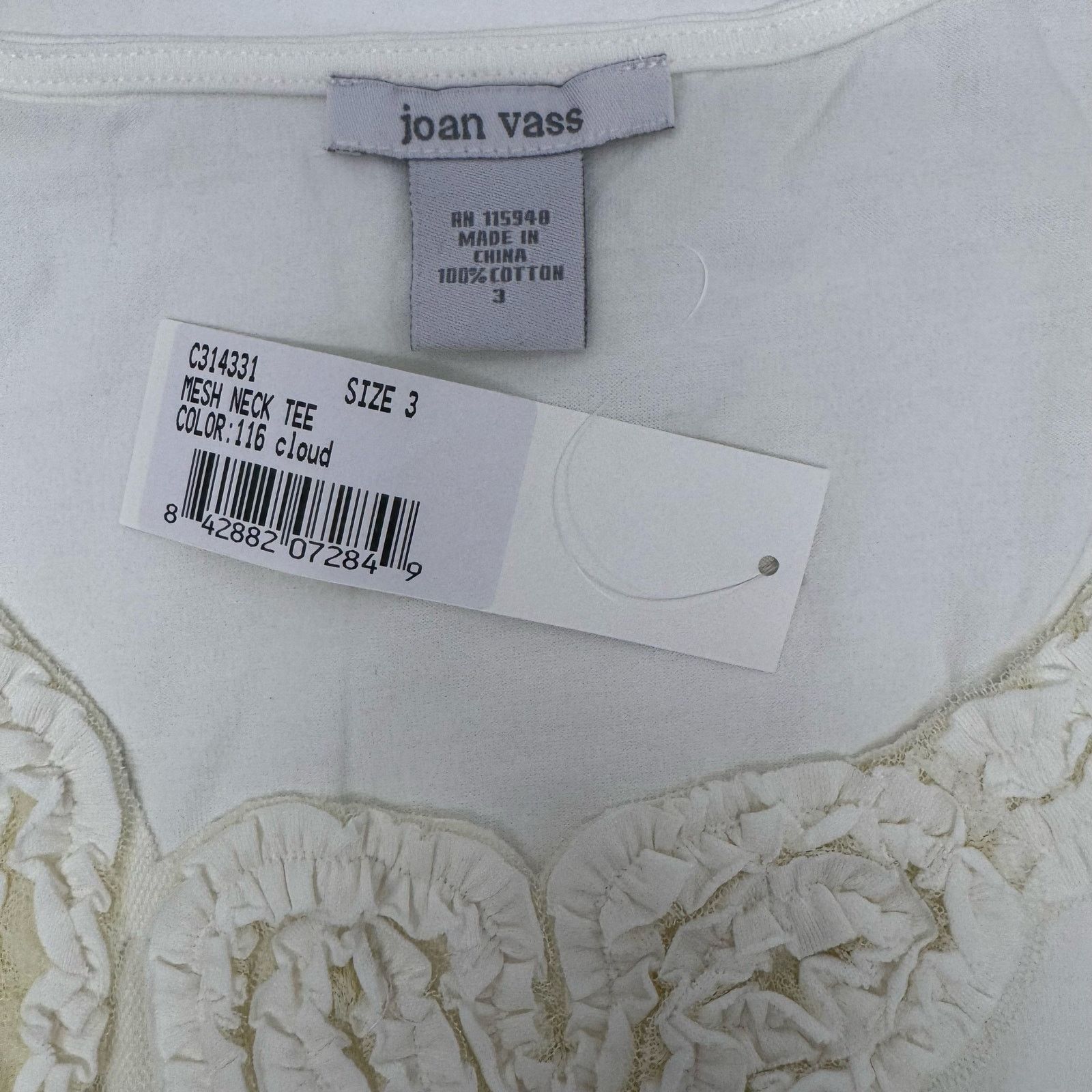 Vass Joan Vass Women's Mesh Neck Tee Cloud White size 3/XL Casual Size XL / US 12-14 / IT 48-50 - 4 Thumbnail