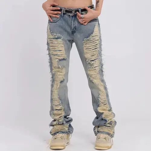 Japanese Brand × Jean Ripped Frayed Hole Blue Washed Jeans Size US 32 / EU 48 - 2 Thumbnail