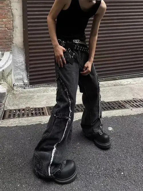 Japanese Brand × Jean Vintage raw edge patchwork distressed bootcut jeans Size US 32 / EU 48 - 2 Thumbnail