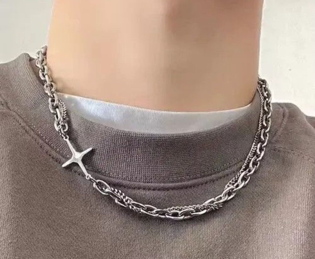 Jewelry Chrome Silver Cross Goth God Pendant Necklace Size ONE SIZE - 1 Thumbnail