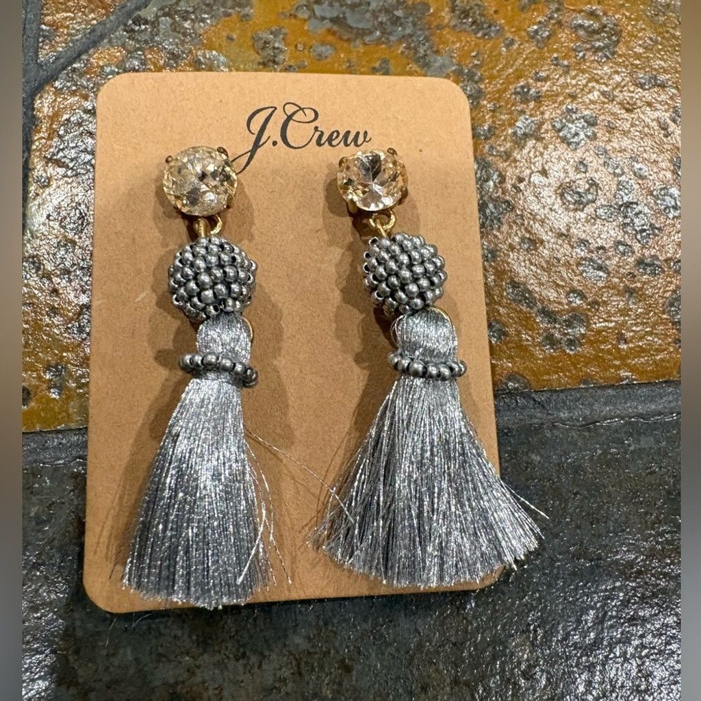 J.Crew J.Crew Crystal & Silver Tassel Statement Earrings – NWOT Size ONE SIZE - 1 Thumbnail