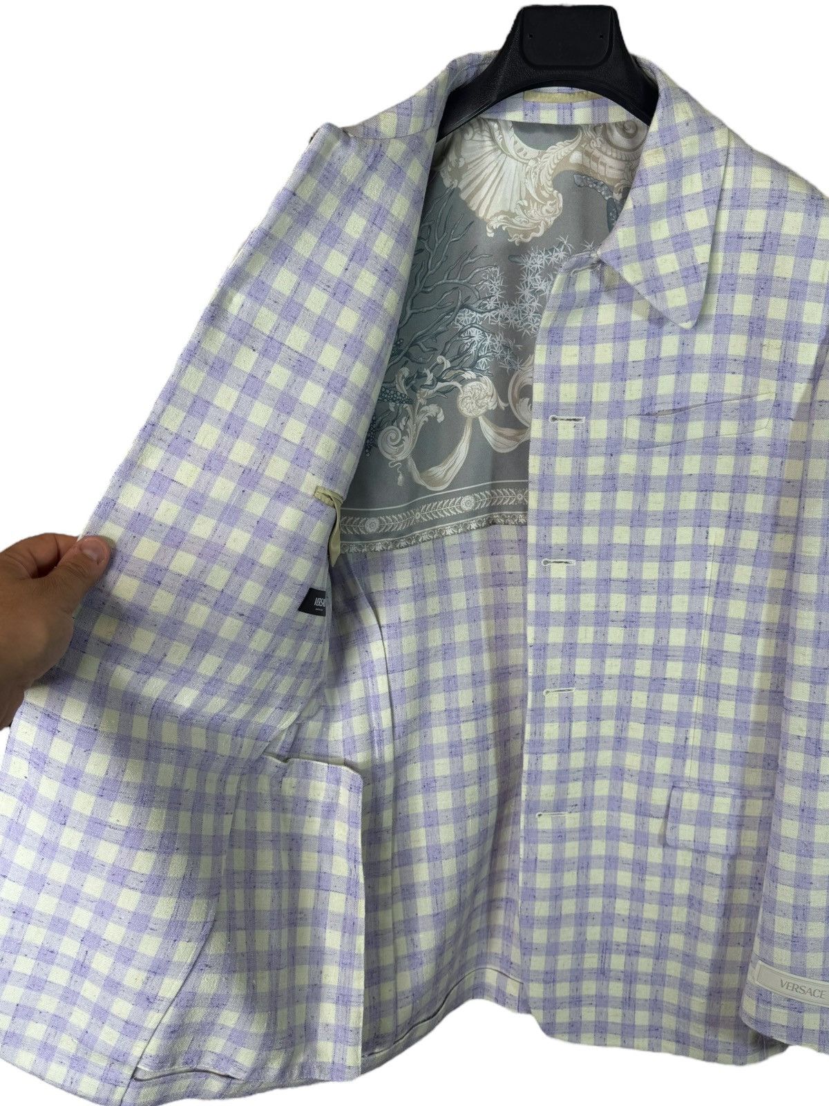 Versace Versace Men’s Suit Lilac Ivory Checkered Size 48 Size 38R - 10 Thumbnail