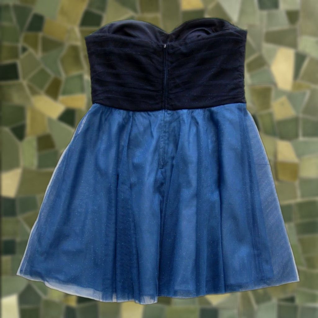 Vintage VINTAGE Teeze Me Blue Sparkly Ruched Strapless Sweetheart Party Prom Dress 11 Size L / US 10 / IT 46 - 1 Thumbnail