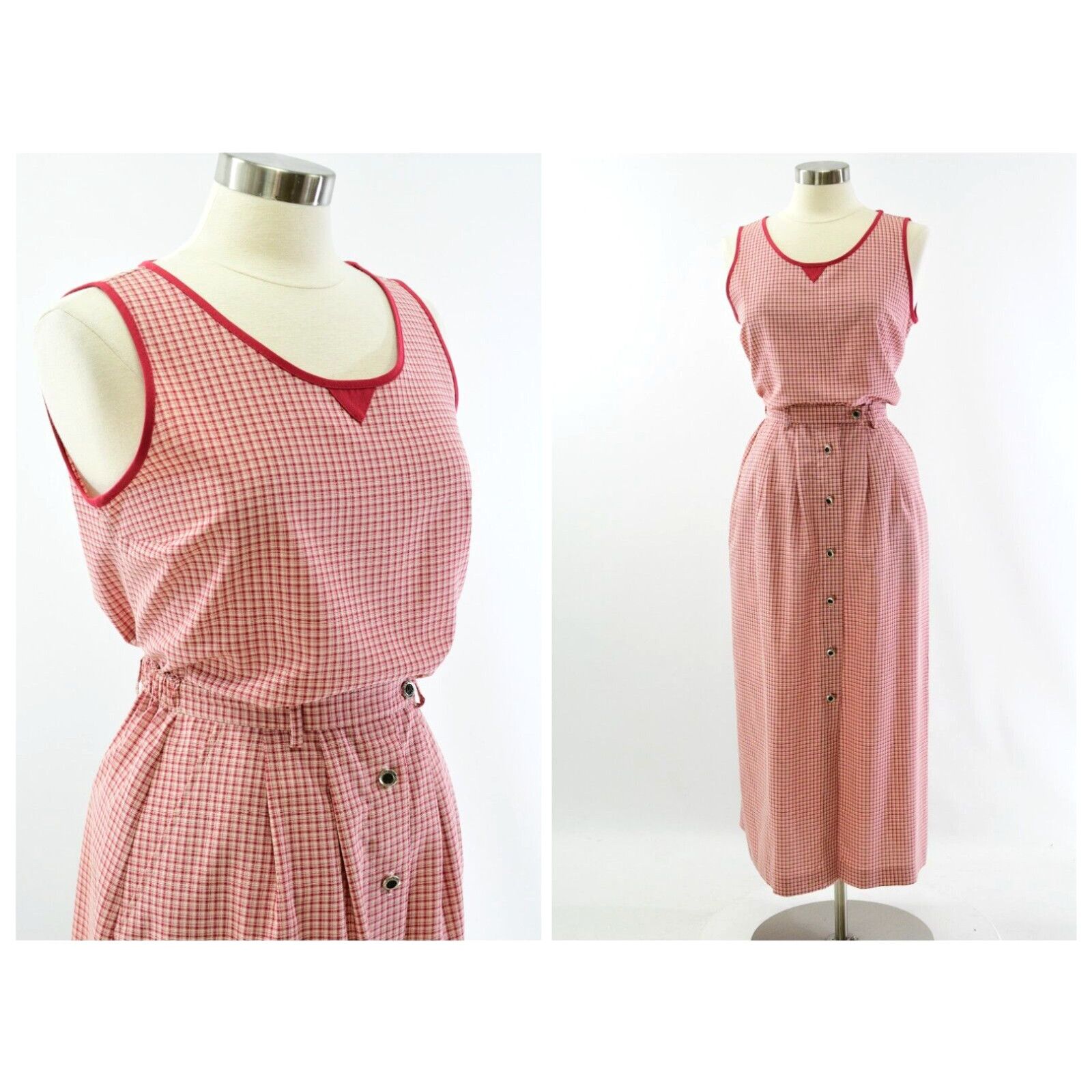 image of Vintage 90's Womens Skirt Suit Red & White Plaid Authentic Travel Wear Glensport