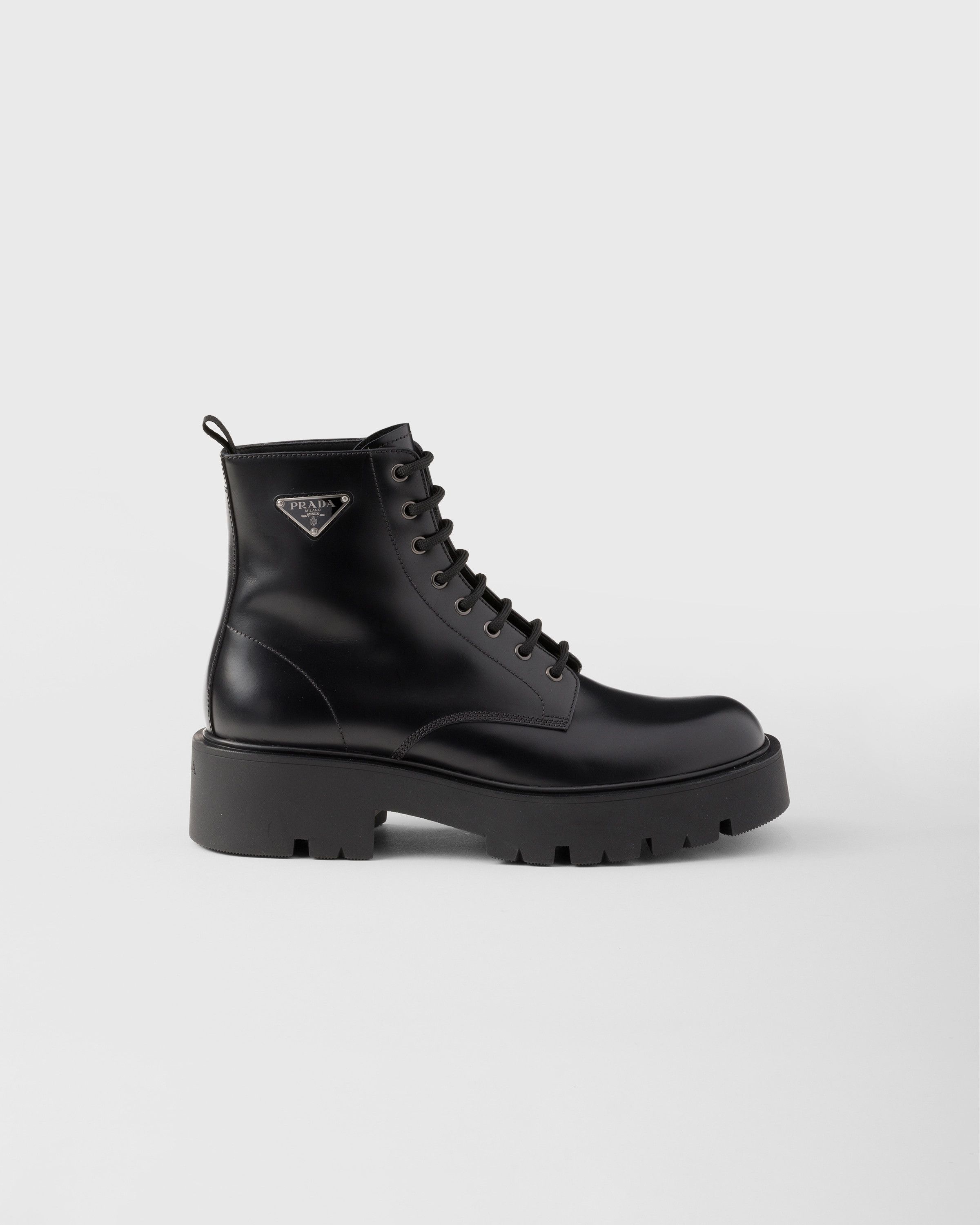 Prada o1la1rc1a0925 Brushed Leather Combat Boots in Black Size US 8 / EU 41 - 2 Thumbnail