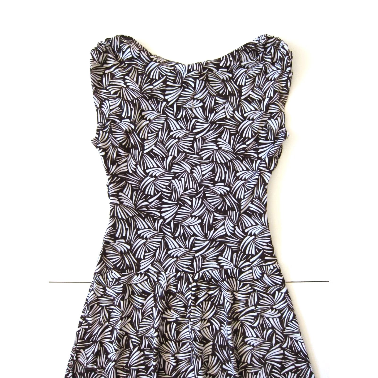 Vintage En Focus Studio Dress Brown White Floral Stretch Cap Sleeve Empire Sheath Size 6 Size M / US 6-8 / IT 42-44 - 6 Thumbnail