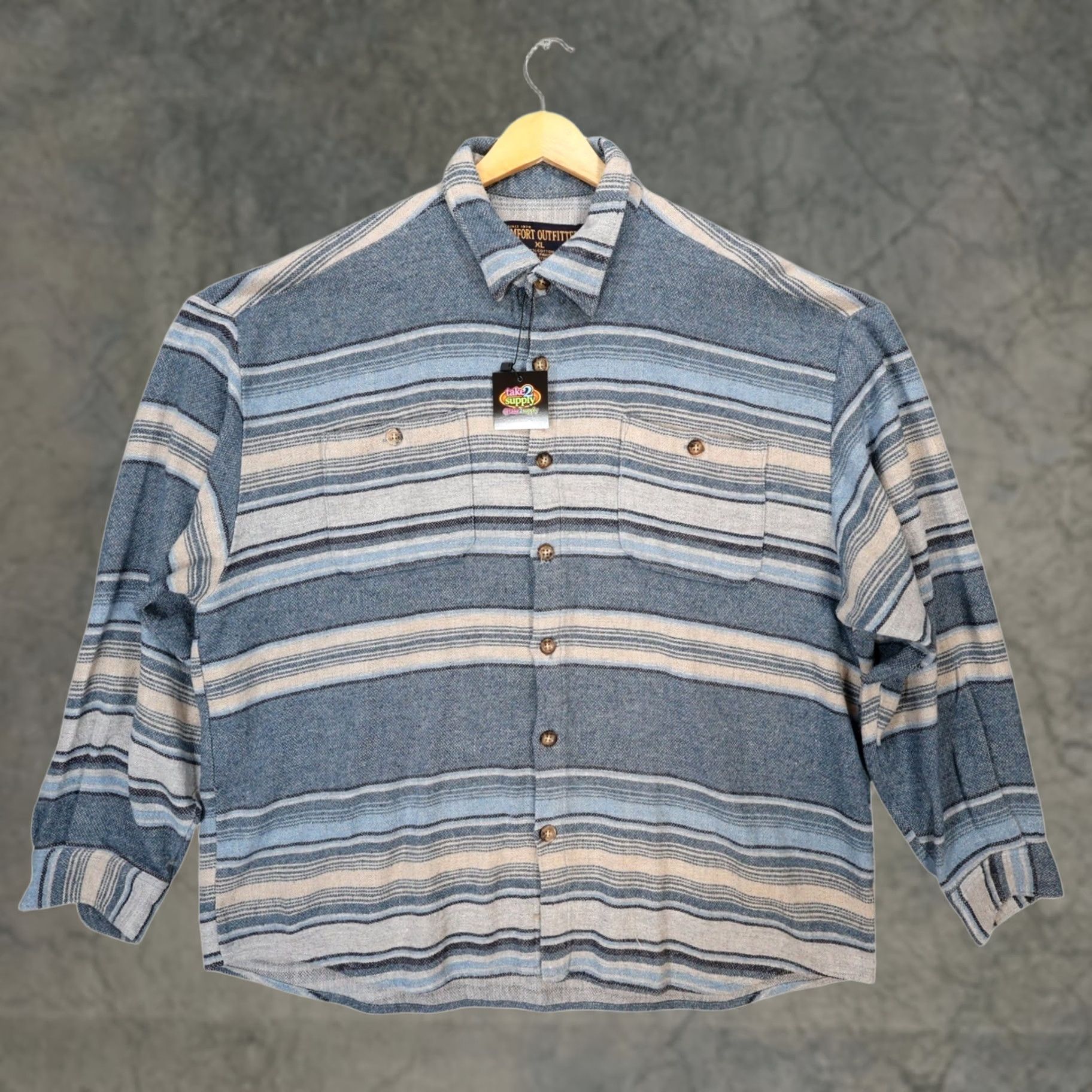 Vintage Comfort Outfitter Shirt Mens XL Blue Long Sleeve Cotton Button Up Striped Dad Size US XL / EU 56 / 4 - 1 Thumbnail