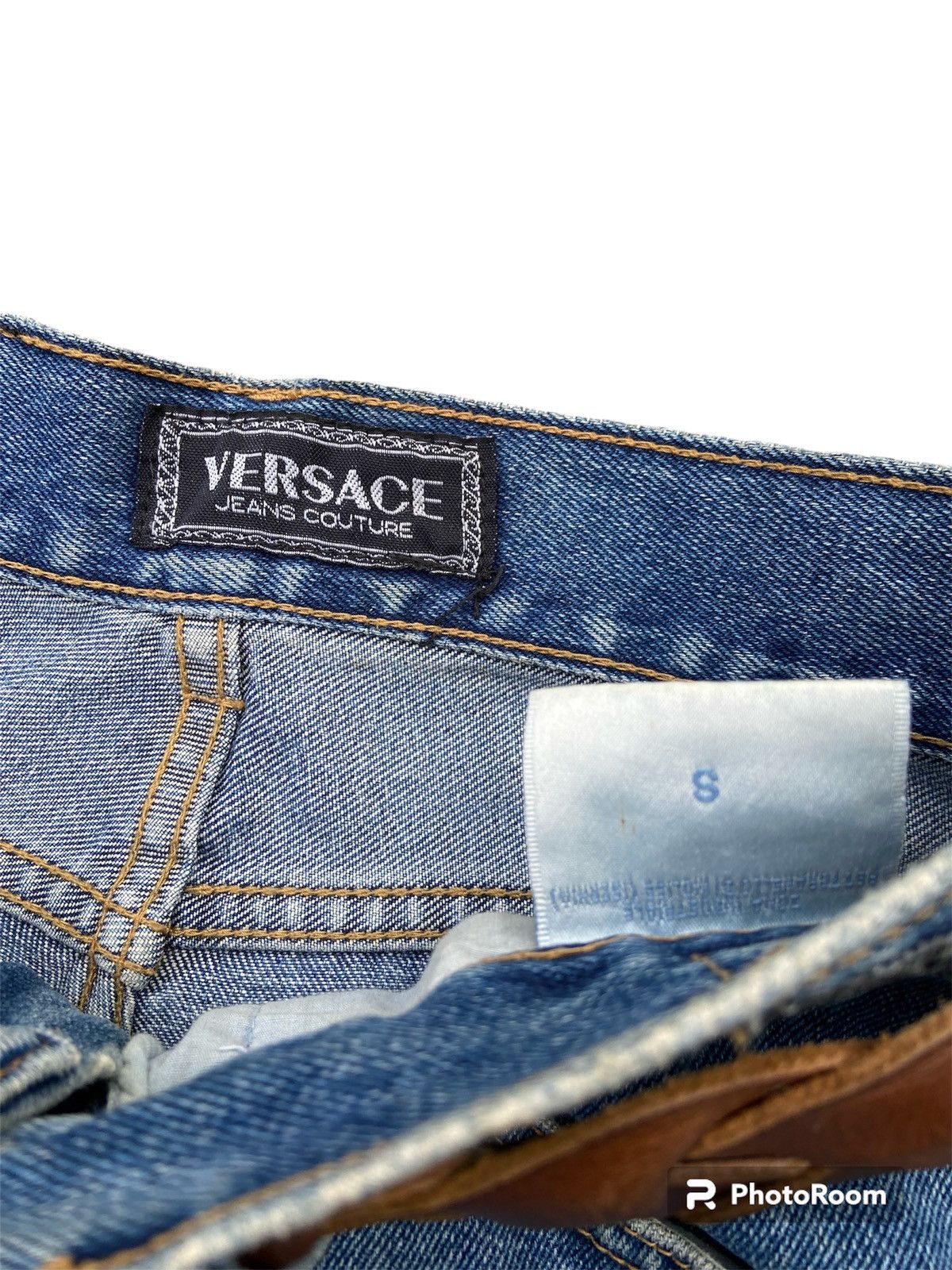 Versace × Versace Jeans Couture × Vintage VERSACE PATCH LOGO HIGH WAIST DENIM + BELT LEATHER Size US 26 / EU 42 - 8 Thumbnail