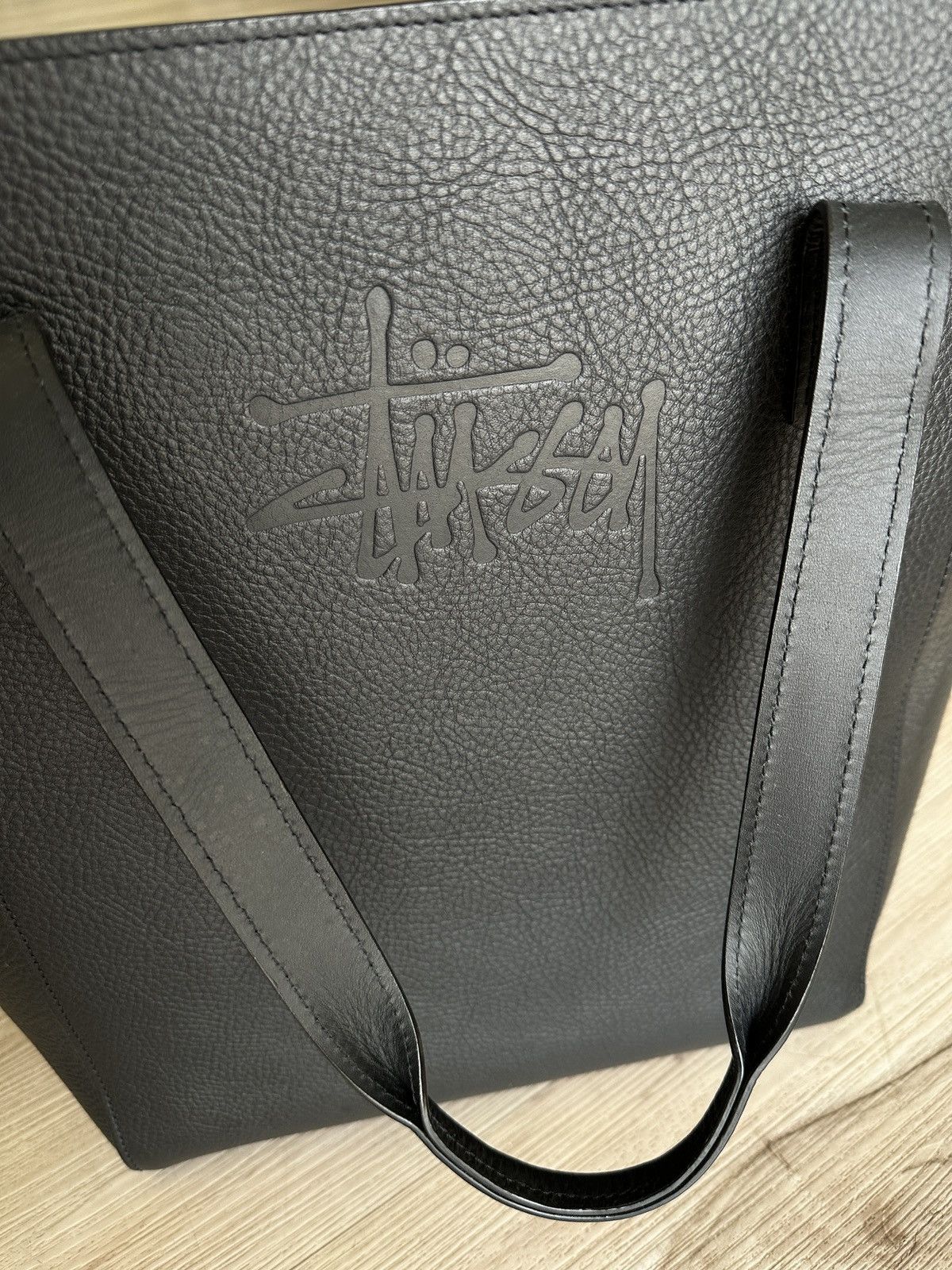 Our Legacy × Stussy Our Legacy Work Shop X Stussy Black Leather Tote Size ONE SIZE - 4 Thumbnail
