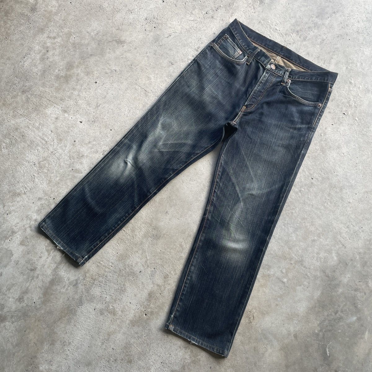Edwin × Japanese Brand × Jean Vintage Edwin Made In Japan Dark Blue Faded Jeans Pants W33 Size US 33 - 2 Thumbnail