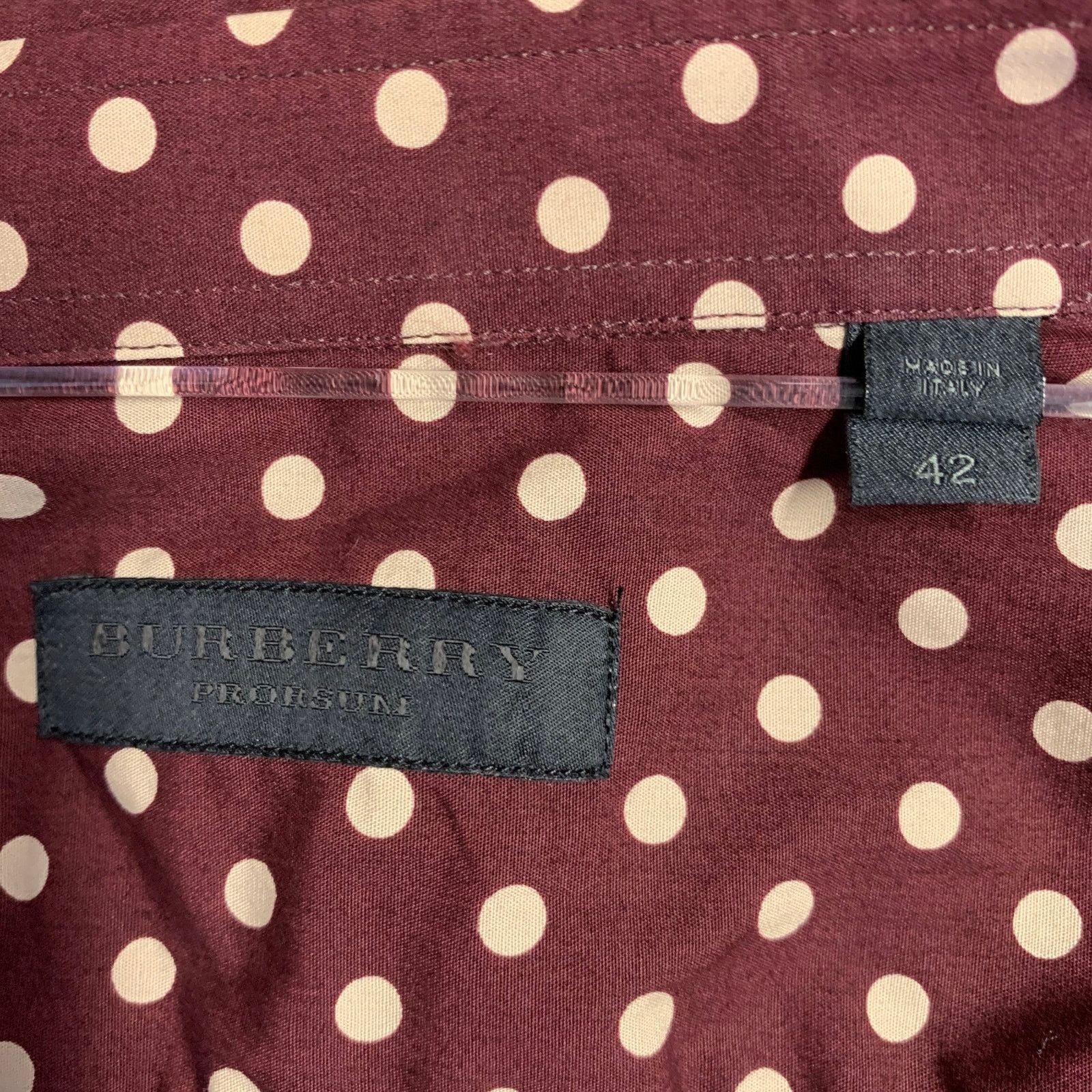 Burberry Prorsum BURBERRY PRORSUM Burgundy Polka Dot Cotton Long Sleeve Shirt Size US L / EU 52-54 / 3 - 4 Thumbnail