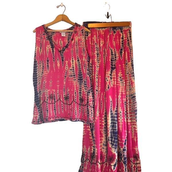 Vintage Vintage embroidered batik tie dye two piece set Size 30" / US 8 / IT 44 - 2 Thumbnail