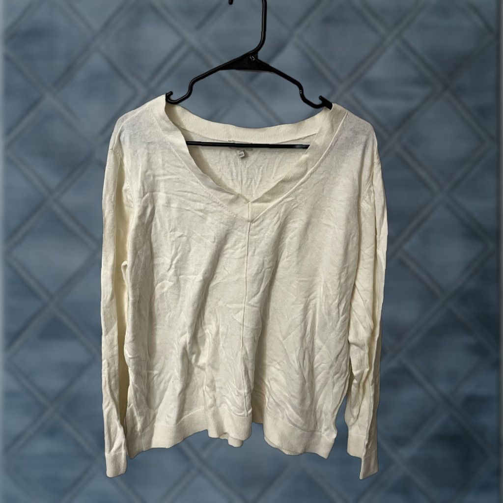 Talbots Talbots Chunky-Knit Pullover Sweater Women's Plus Size 2X Cream V-Neck Casual Size XXL / US 16-18 / IT 52-54 - 1 Thumbnail