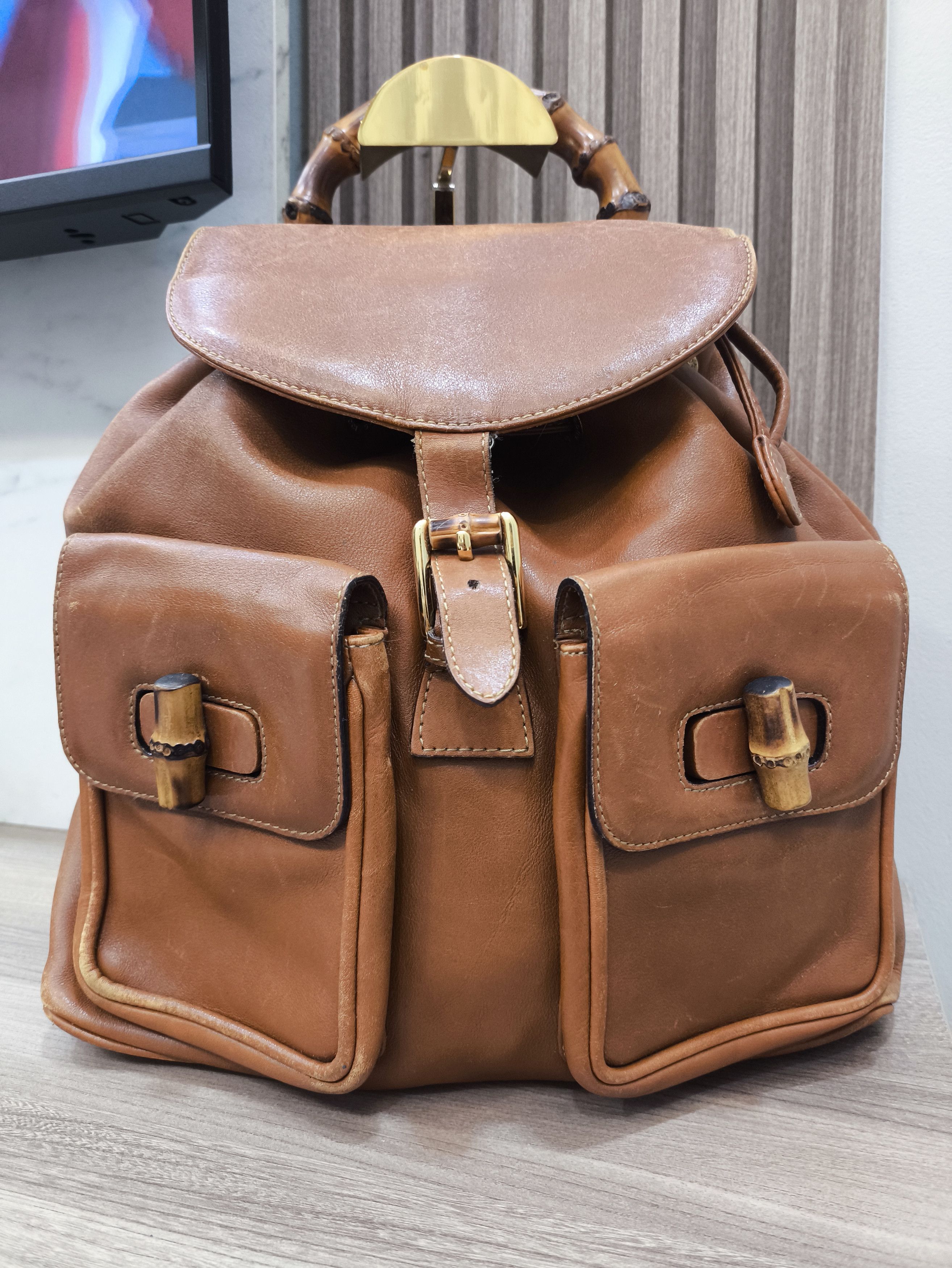 Gucci Gucci Brown Leather Bamboo Backpack Size ONE SIZE - 1 Thumbnail