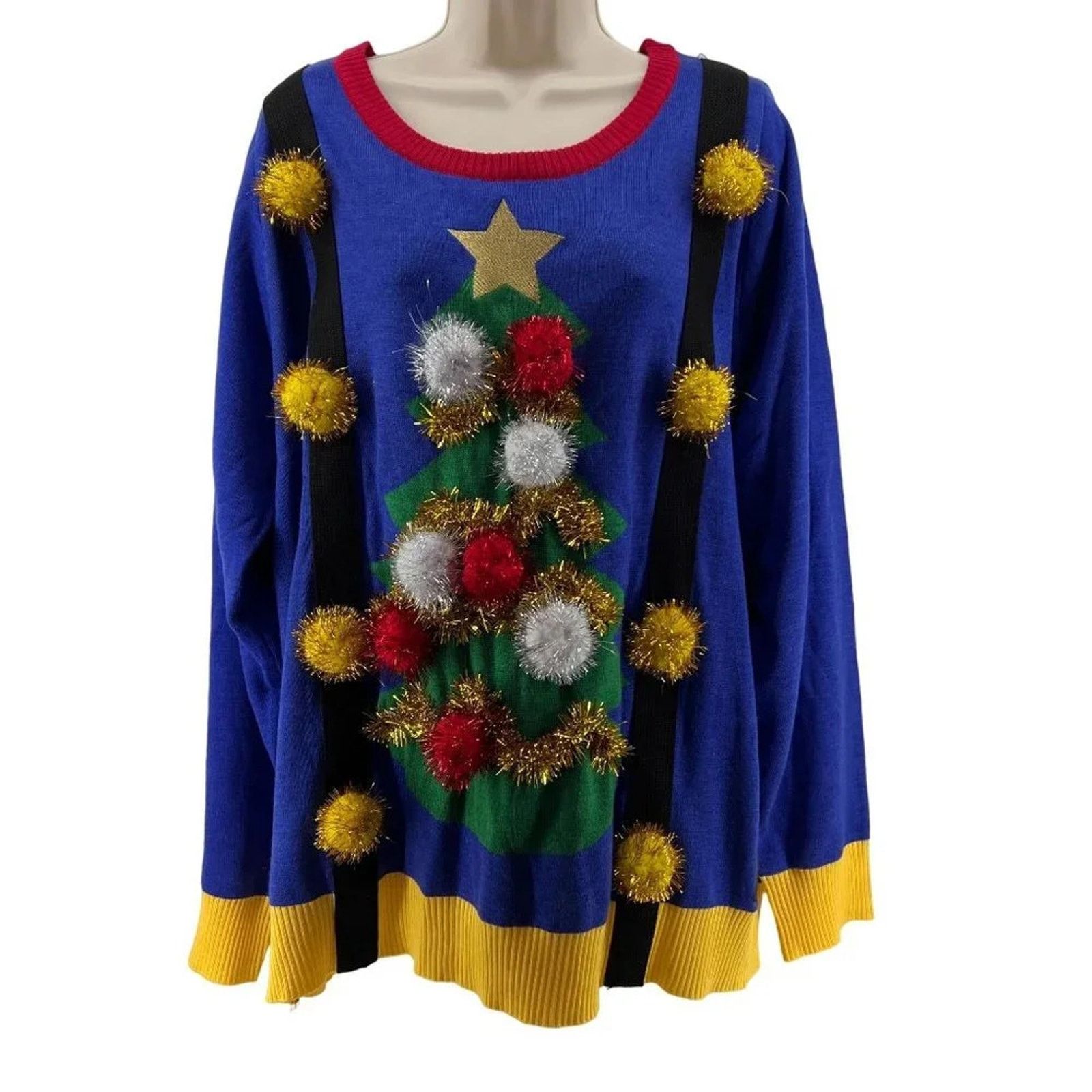 Tipsy Elves Tipsy Elves Ugly Christmas Tree Pom Sweater with Suspenders Size XL / US 12-14 / IT 48-50 - 2 Thumbnail