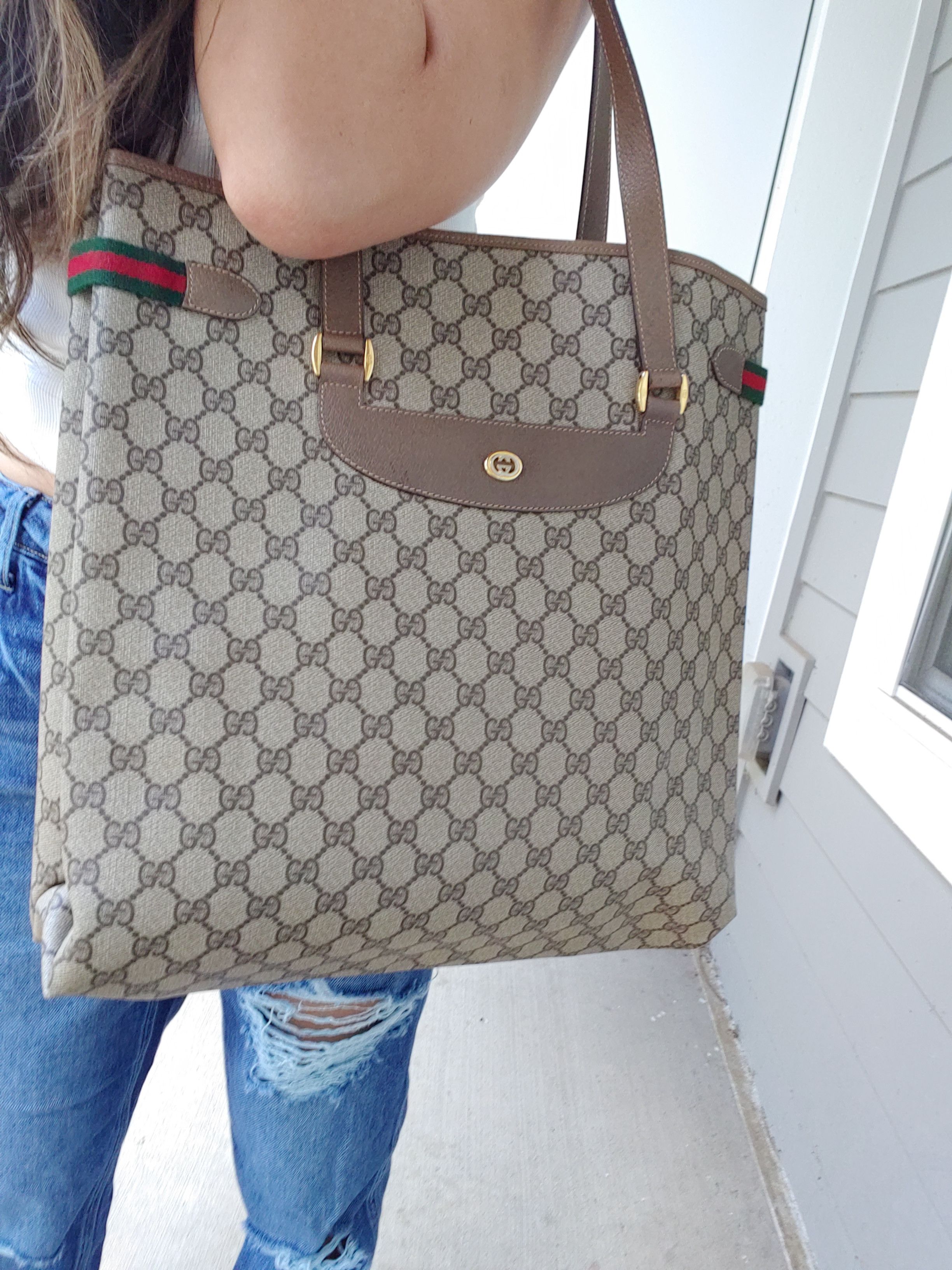 Gucci Vintage Gucci GG Monogram Supreme Sherry Web Ophidia Tote Size ONE SIZE - 1 Thumbnail