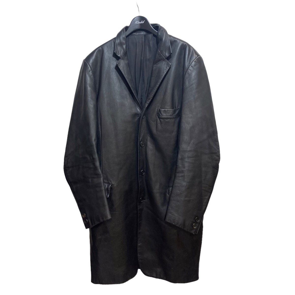image of Yohji Yamamoto Pour Homme Leather Long Jacket Sample Product in Black, Men's (Size Medium)