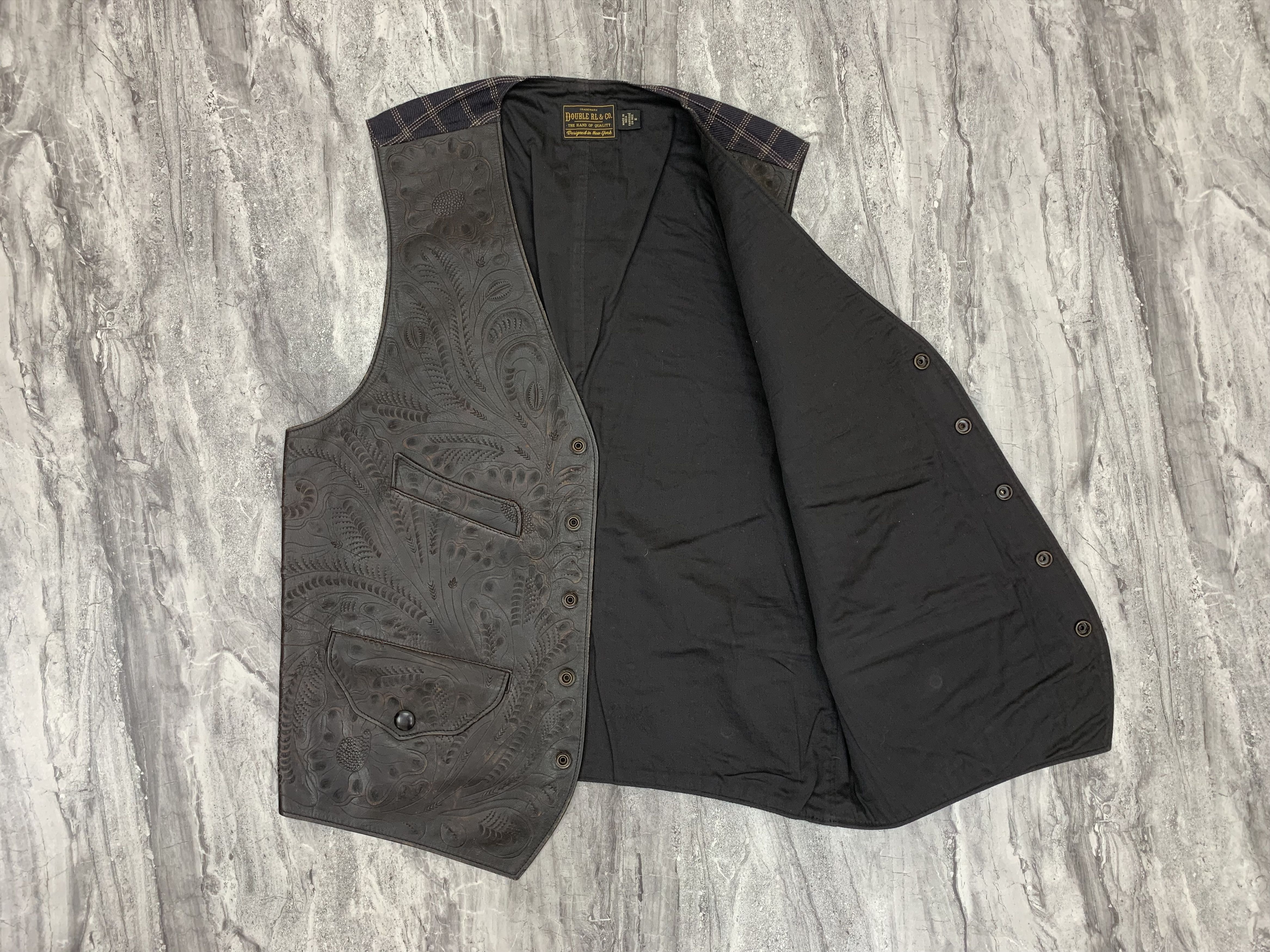 RRL Ralph Lauren × Ralph Lauren × Vintage Double RL Hand Tooled Leather Vest RRL Western Cowboy Gilet Size US M / EU 48-50 / 2 - 7 Thumbnail