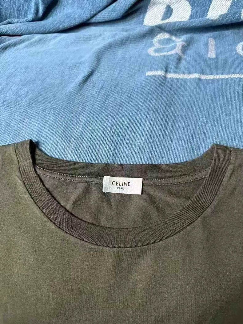 Celine Celine Olive Green Logo Short Sleeve TShirt Size L / US 10 / IT 46 - 2 Thumbnail