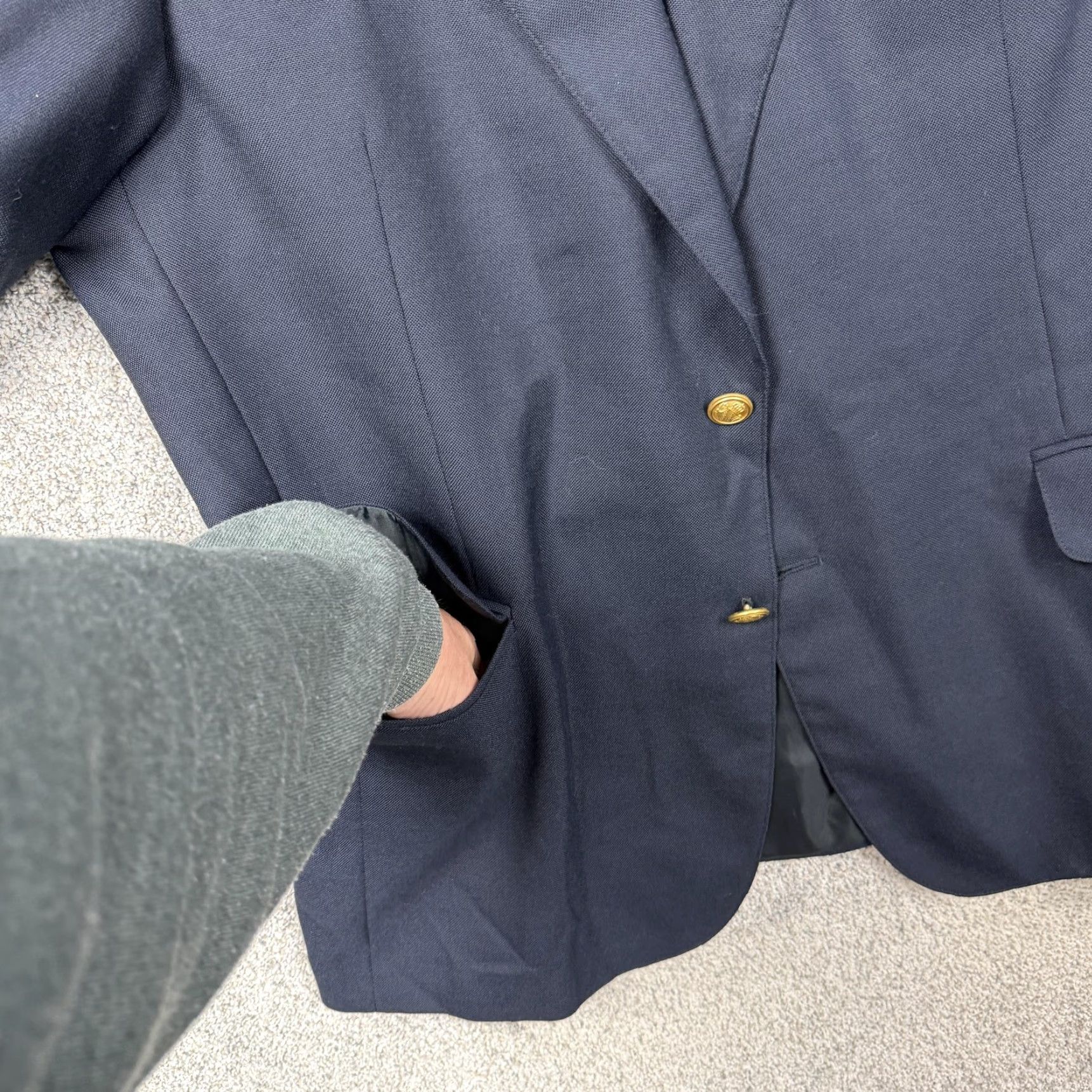 Vintage South Oak Mens Blazer 44R Blue Wool Blend Gold Buttons Jacket Coat Size 44R - 5 Thumbnail