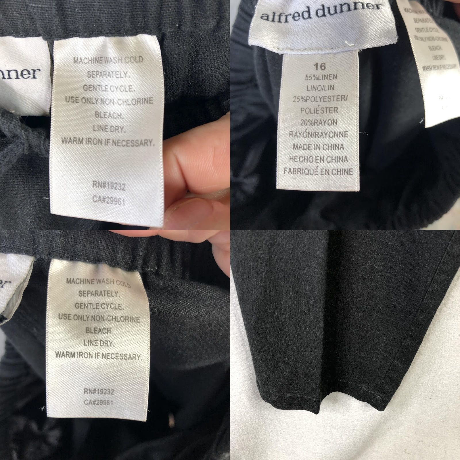 Vintage Alfred Dunner Pants Womens 16 Black Linen Blend Elastic Waist Drawstring Relaxed Size 38" / US 16 / IT 52 - 8 Thumbnail
