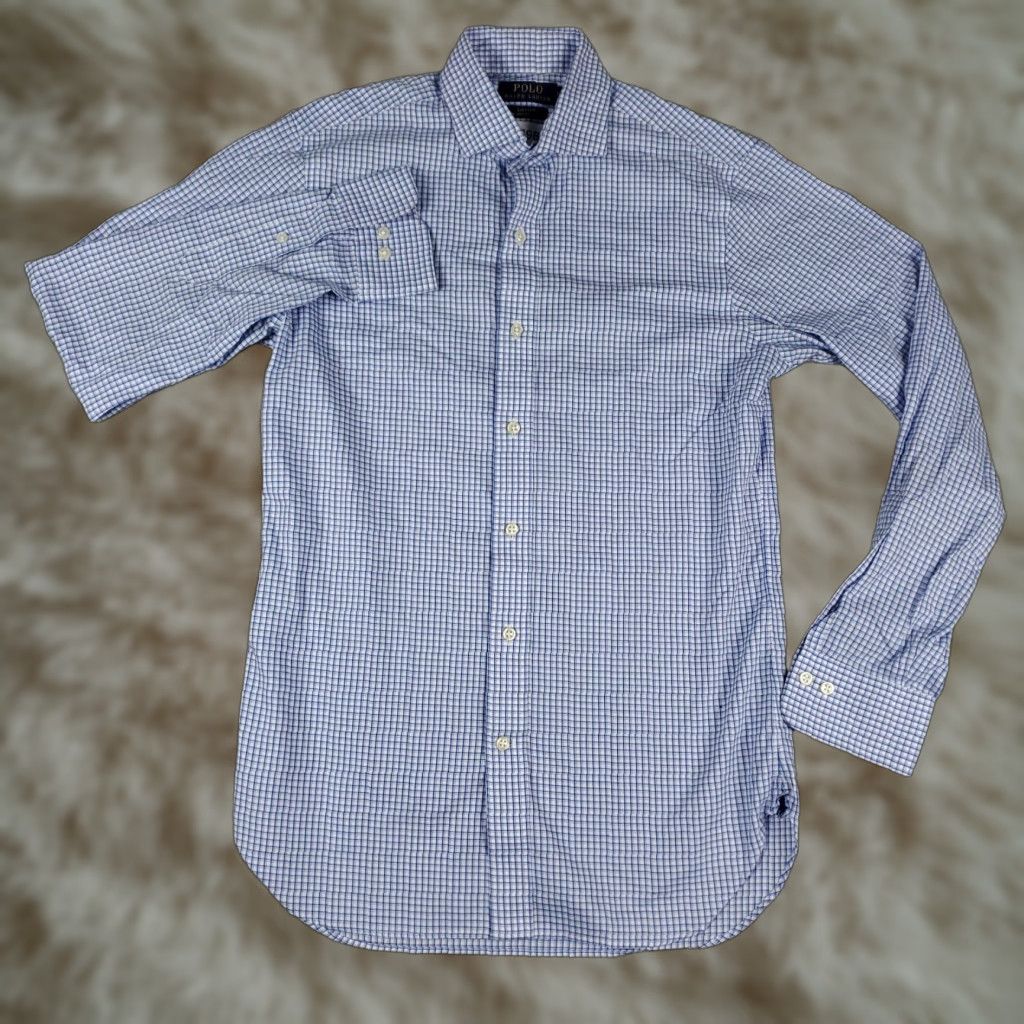 Ralph Lauren Ralph Lauren Shirt Mens Dress Button-Down Long Sleeve Blue Check 14.5 Non-Iron Pockets Size 40R - 1 Thumbnail
