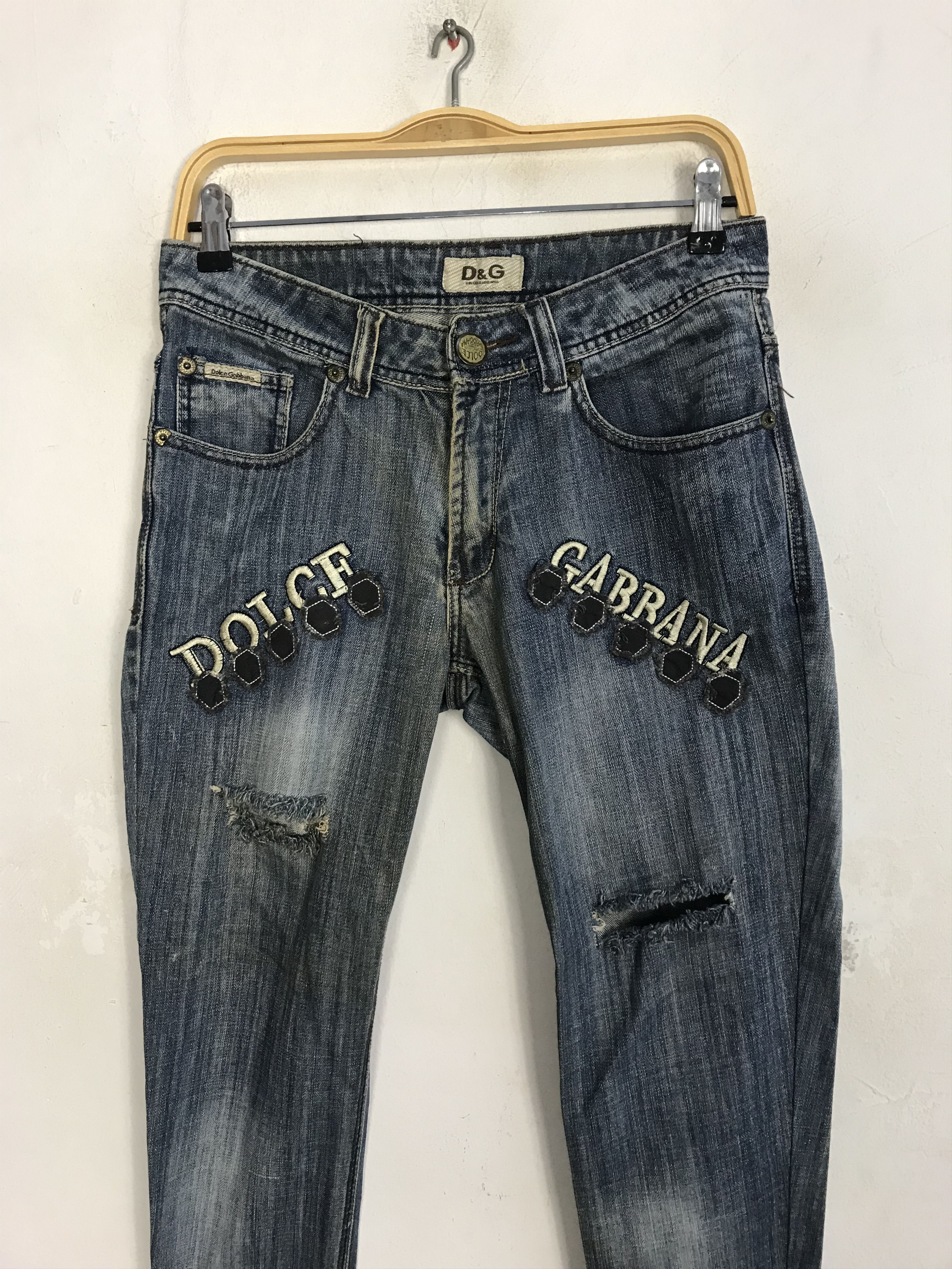 Designer Dolce & Gabbana Italy Denim Pant Embroidery Logo Plaque Size US 29 - 3 Thumbnail