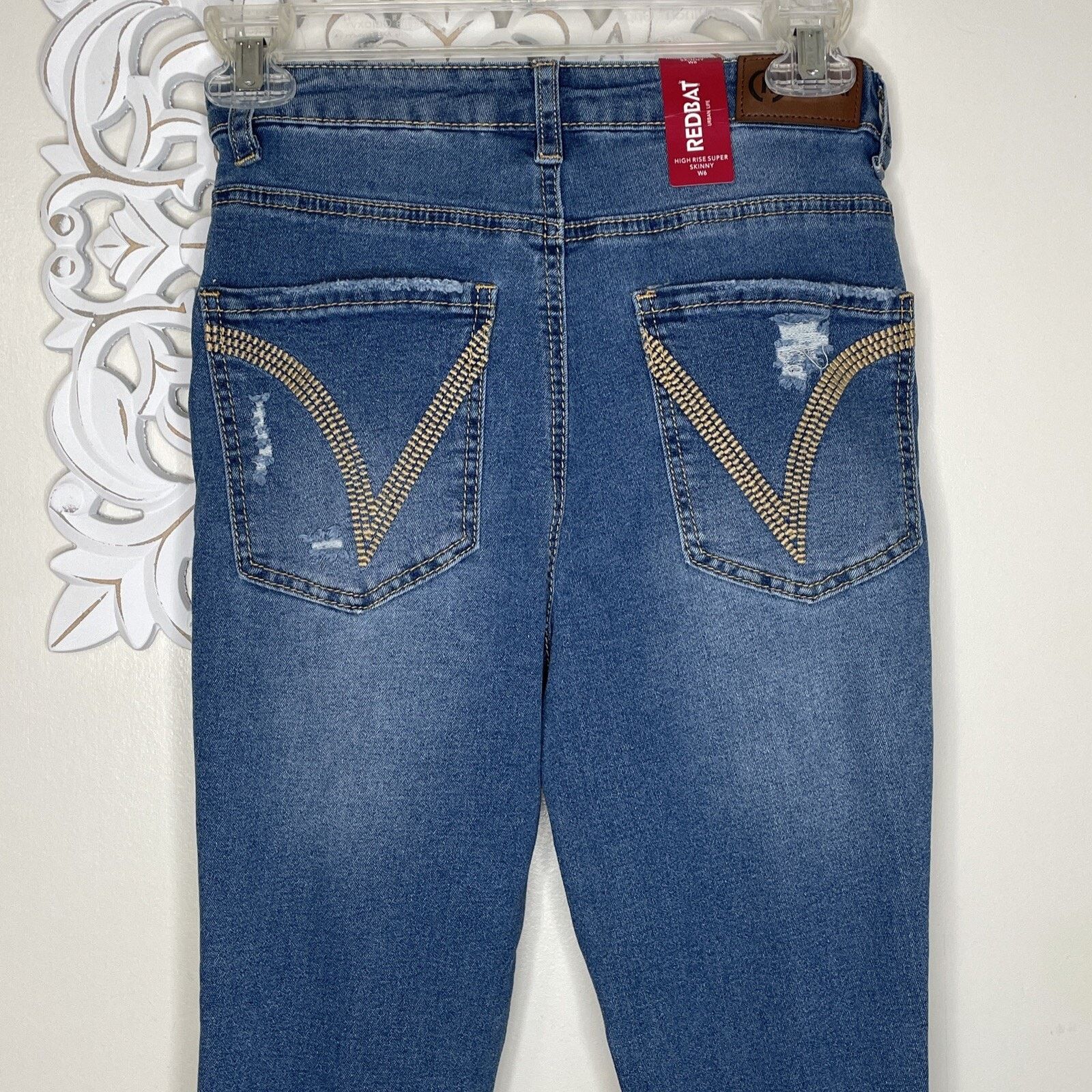 Other REDBAT 6 Blue Jeans Distressed Denim High Rise Skinny NWT Size 24" / US 00 / IT 34 - 11 Thumbnail