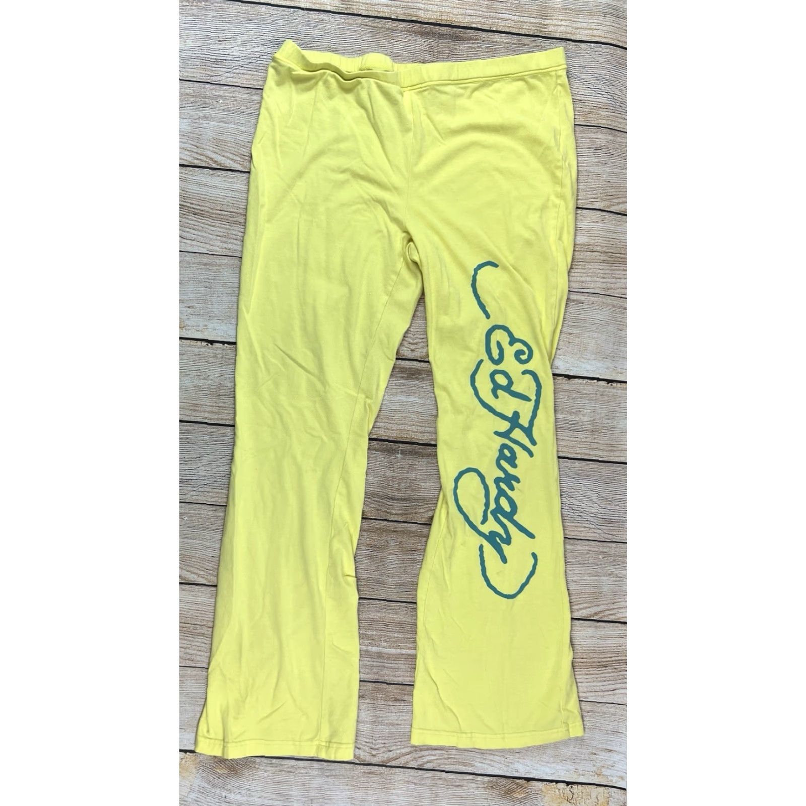 Ed Hardy VINTAGE Women’s Ed Hardy Gone Forever Cherry Wings Logo Yellow Pants Large Women activewear Sweatpants L Size 36" / US 14 / IT 50 - 2 Thumbnail