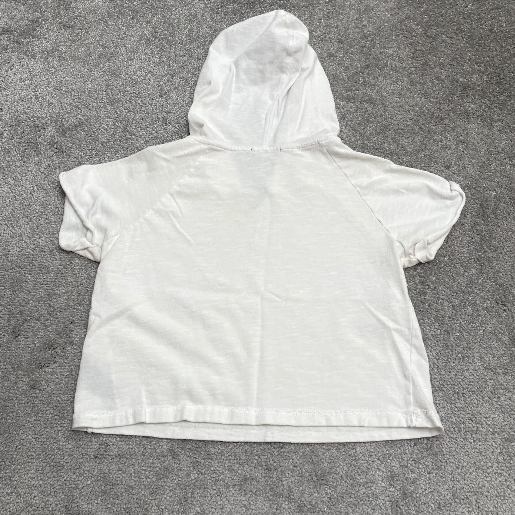 Vintage XXI Cropped Hoodie T-Shirt Womens M White Short Sleeve Cotton Blend Casual Size M / US 6-8 / IT 42-44 - 2 Thumbnail
