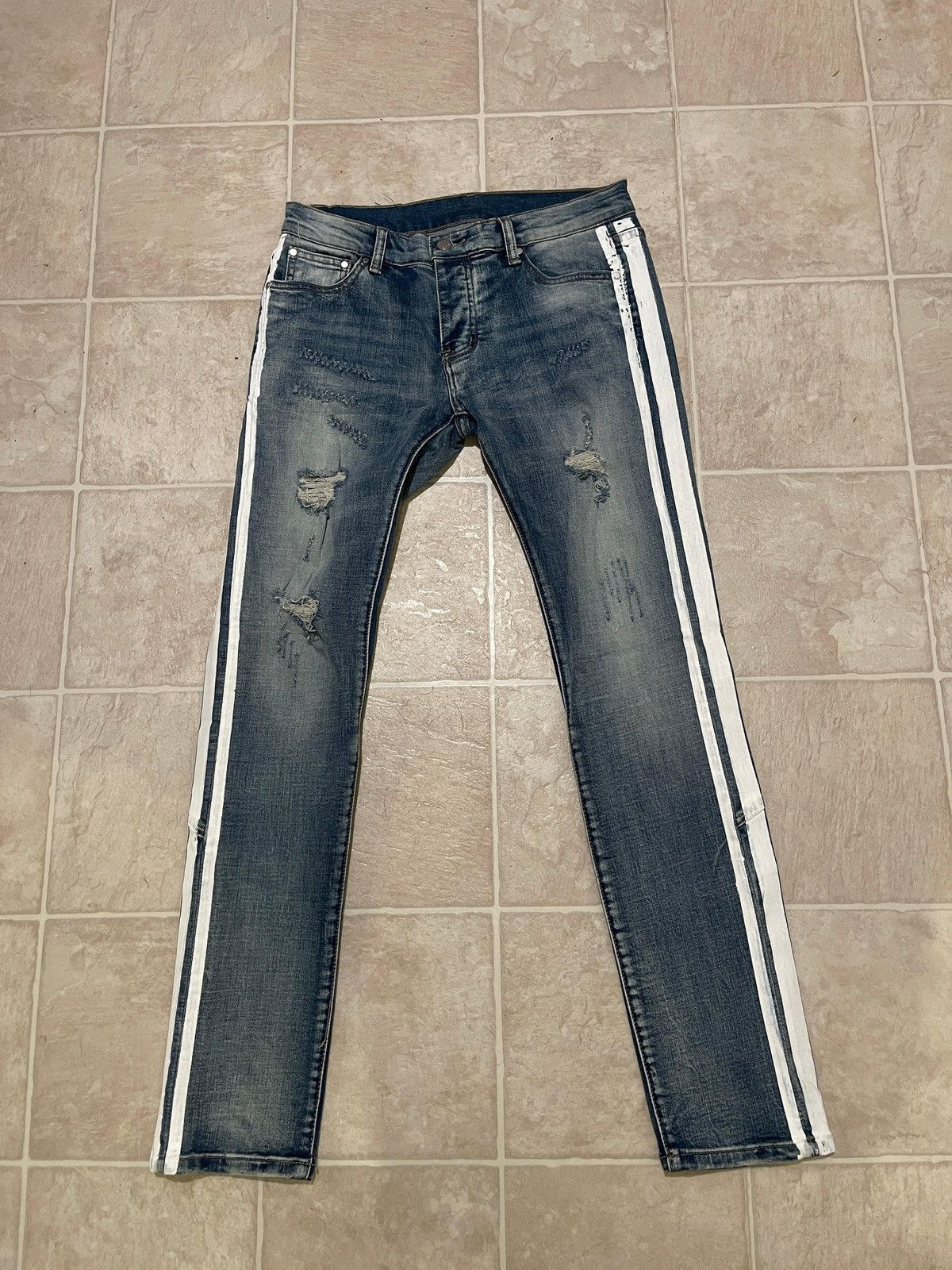 Other Dript Ripped Blue Jeans with White Stripes Size US 30 / EU 46 - 1 Thumbnail