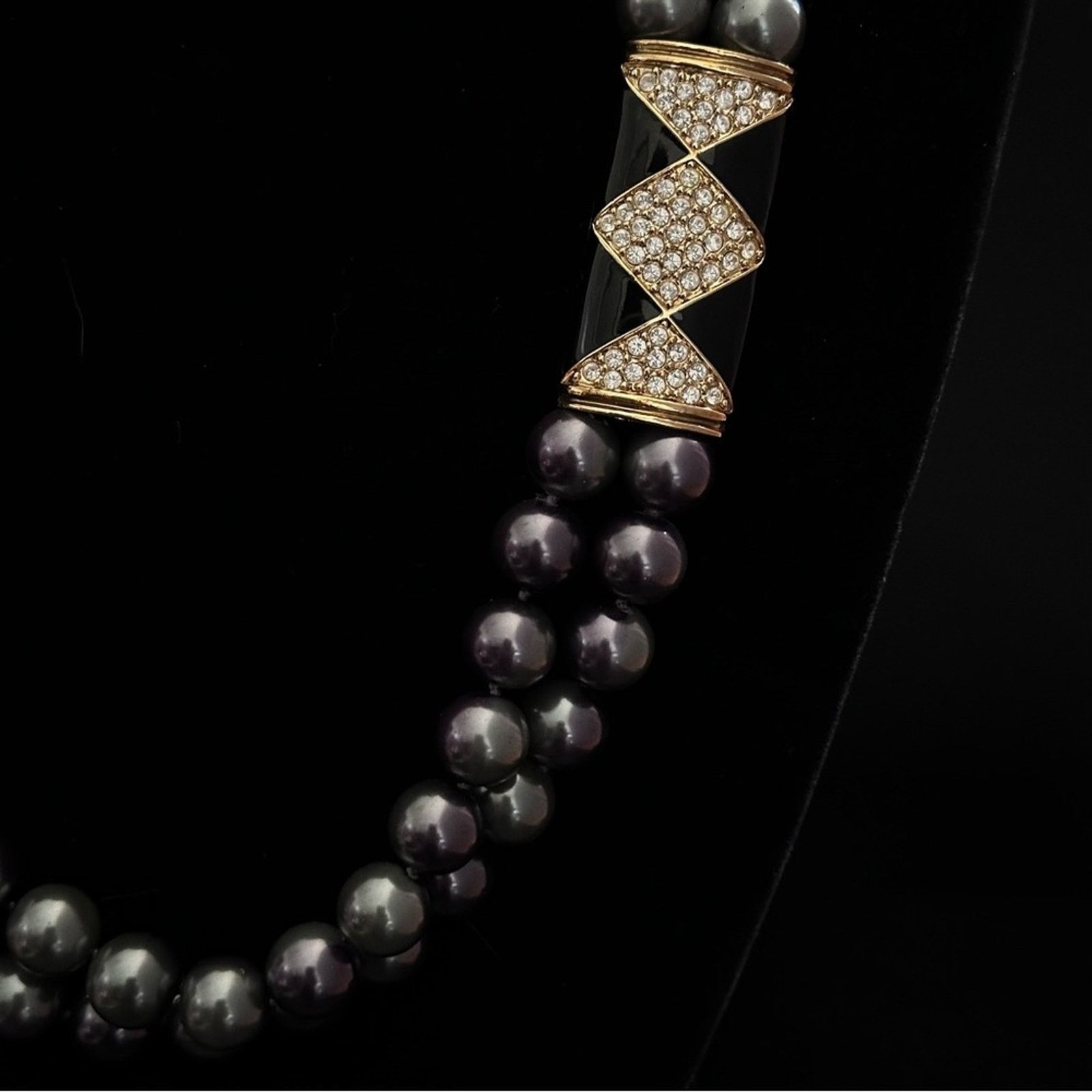 Other Vintage Y2K Black Pearl & Rhinestone Double Strand Necklace Size ONE SIZE - 6 Thumbnail