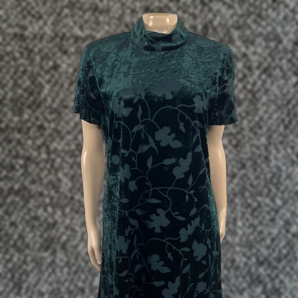 Velour VINTAGE Rabbit Designs Velour Leaf Print Mock neck Green Women's Dress Mini Dress 1990s Eveningwear Clubwear 38 34 36" Hip 44" M/L XS? Size XXS / US 00 / IT 34 - 1 Thumbnail