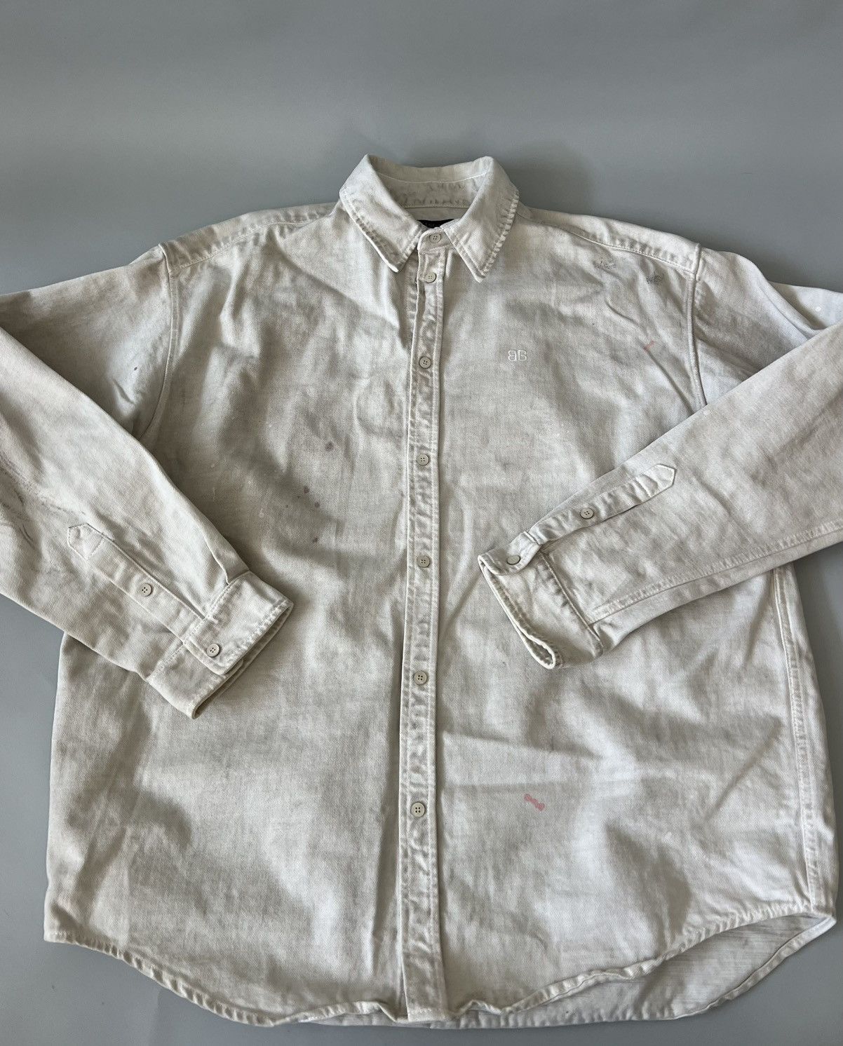 Balenciaga Balenciaga BB Logo Denim Shirt Dirty Cream Size US S / EU 44-46 / 1 - 6 Thumbnail