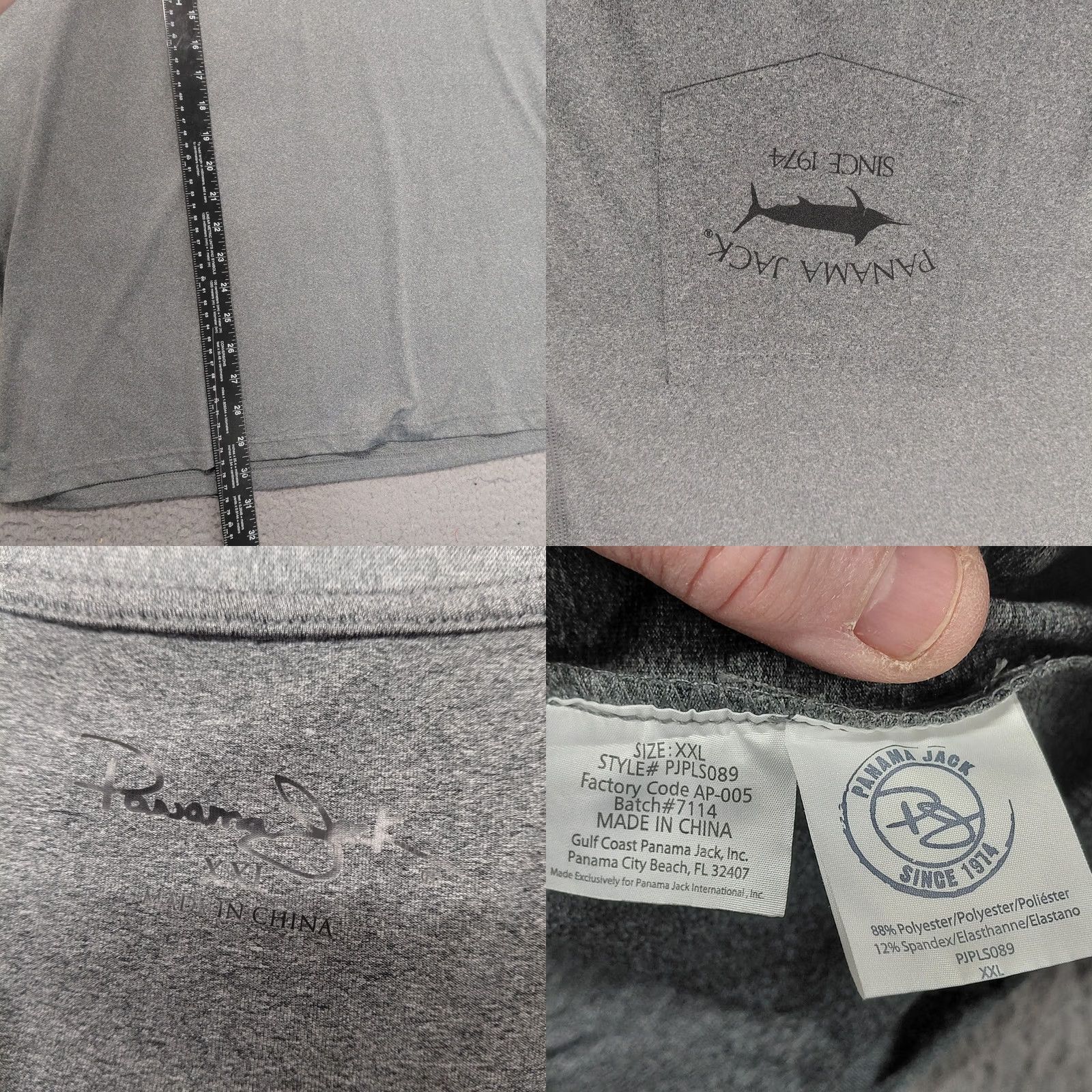 Panama Jack Panama Jack Fishing Shirt Men XXL Gray Front Pocket UPF 50 Logo Pocket Breathing UV Protection S/S Crew Neck T-Shirt Size US XXL / EU 58 / 5 - 8 Thumbnail