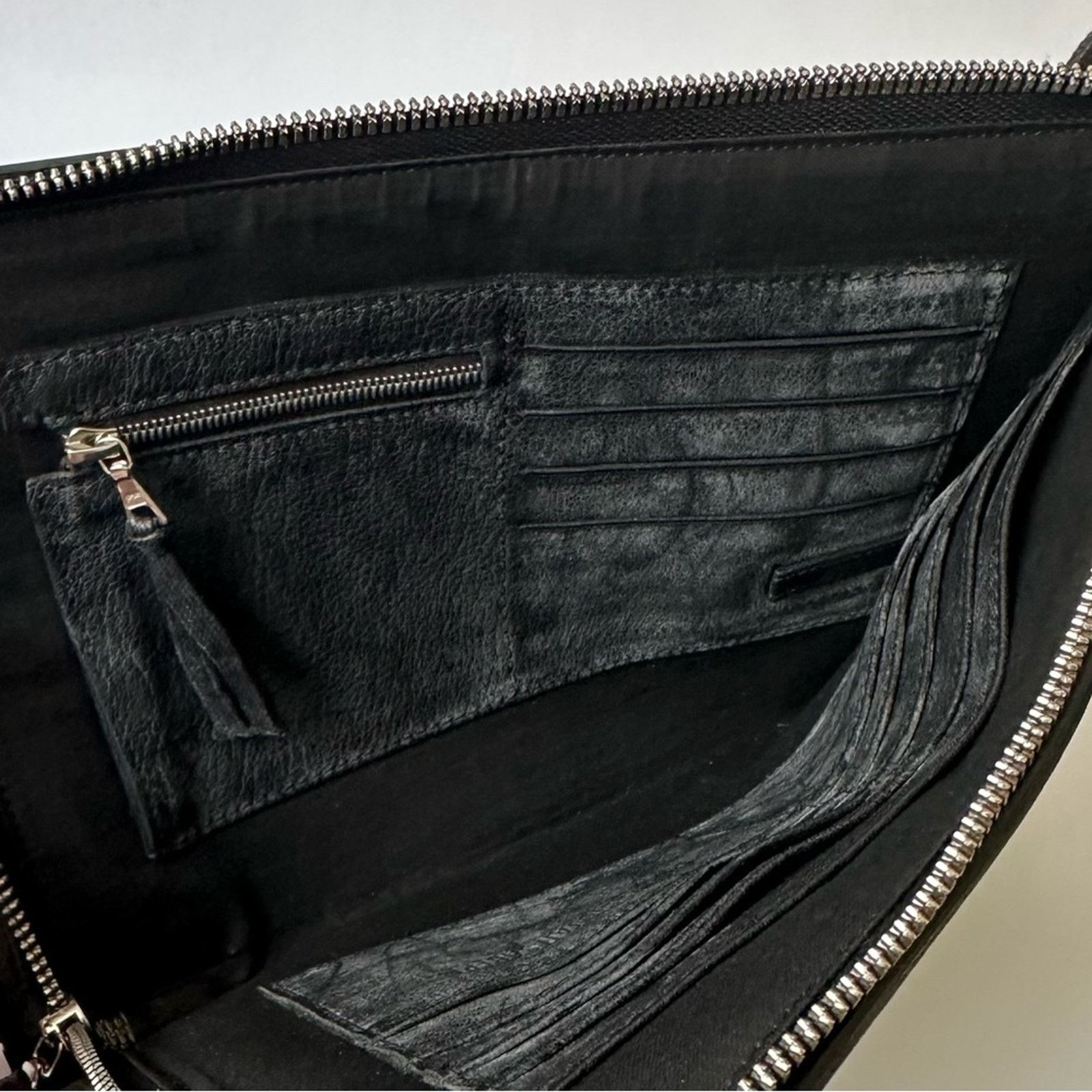 11 By Boris Bidjan Saberi Zip-Around Large Wallet Pouch Black Grained Leather Bag Size ONE SIZE - 14 Thumbnail