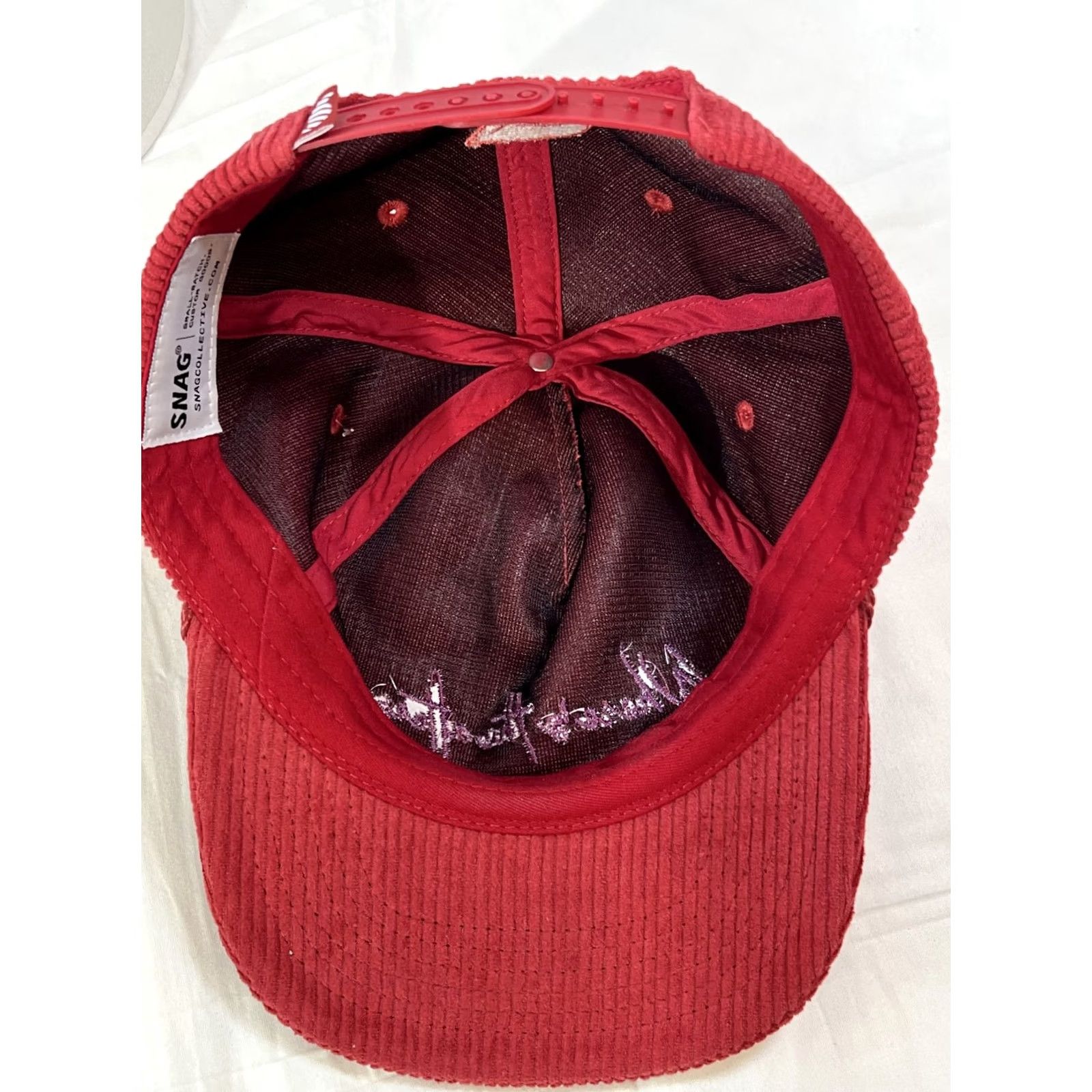 Vintage SNAG Red Corduroy Snap Back Hat Cap Where’s The After Embroidered Mens Size ONE SIZE - 5 Thumbnail