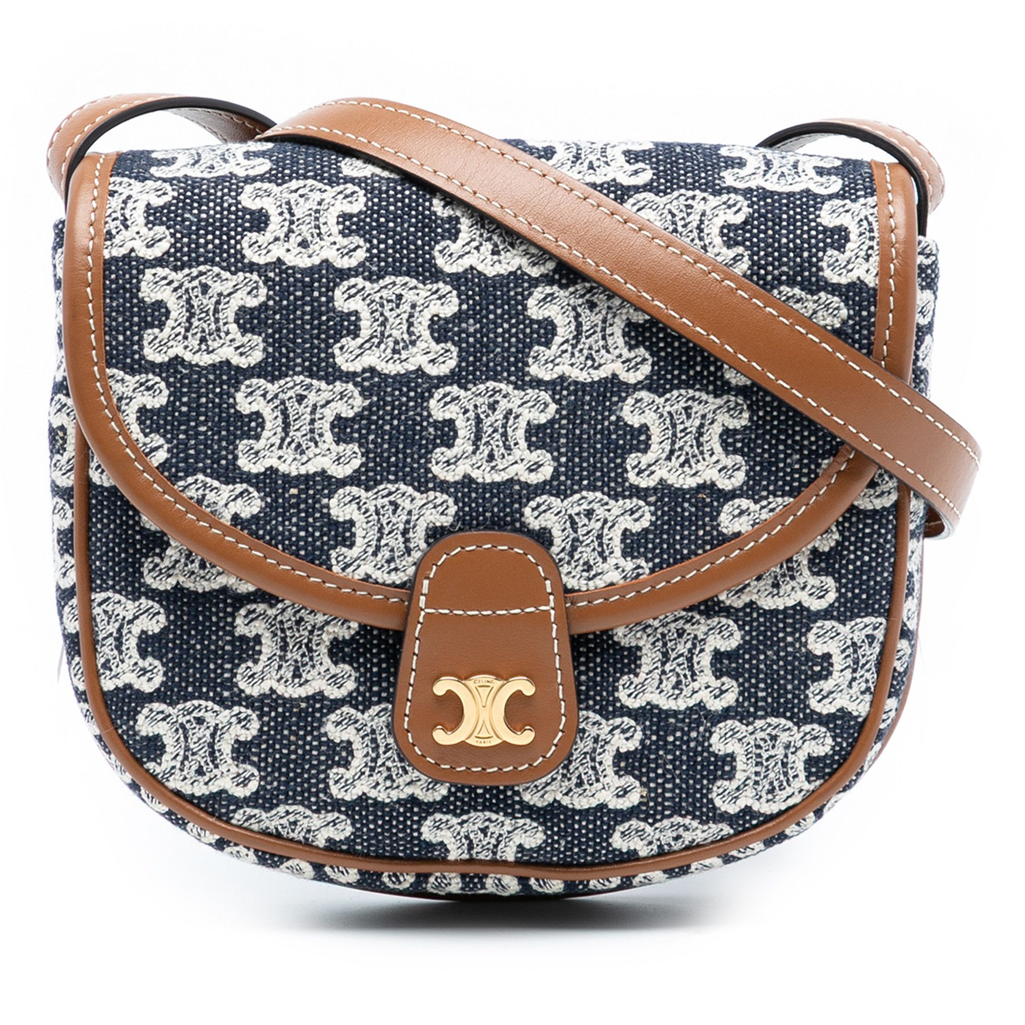 Celine Celine Mini Triomphe Canvas and Calfskin Besace Crossbody Size ONE SIZE - 1 Thumbnail