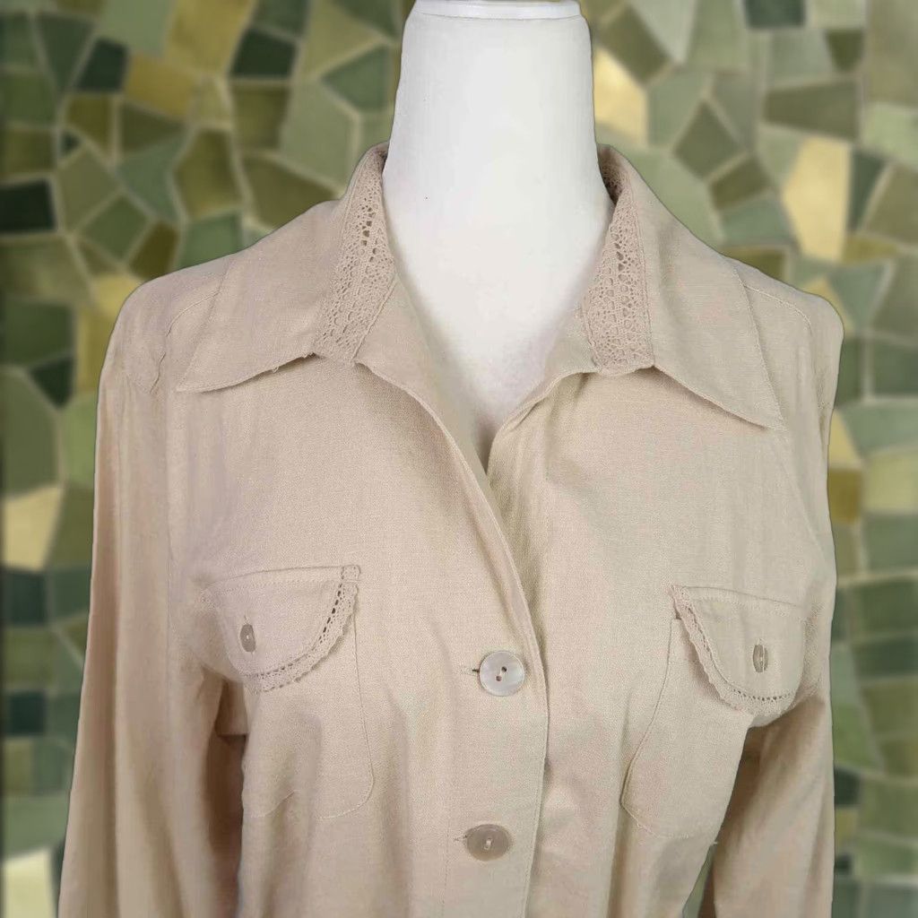 Vintage VINTAGE Erika Shirt Women Medium Tan Linen Blend Button Front Long Sleeve Casual Size M / US 6-8 / IT 42-44 - 1 Thumbnail