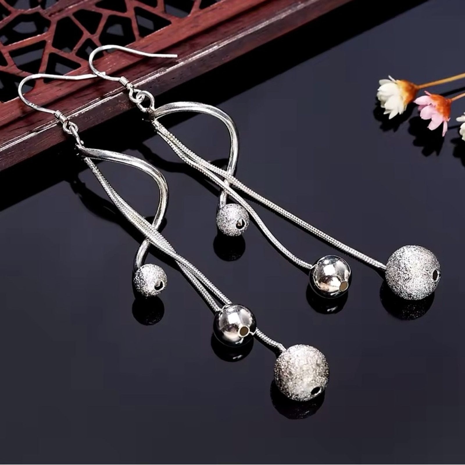 Other Sterling Silver Long tassel beads Earrings for Women Size ONE SIZE - 6 Thumbnail