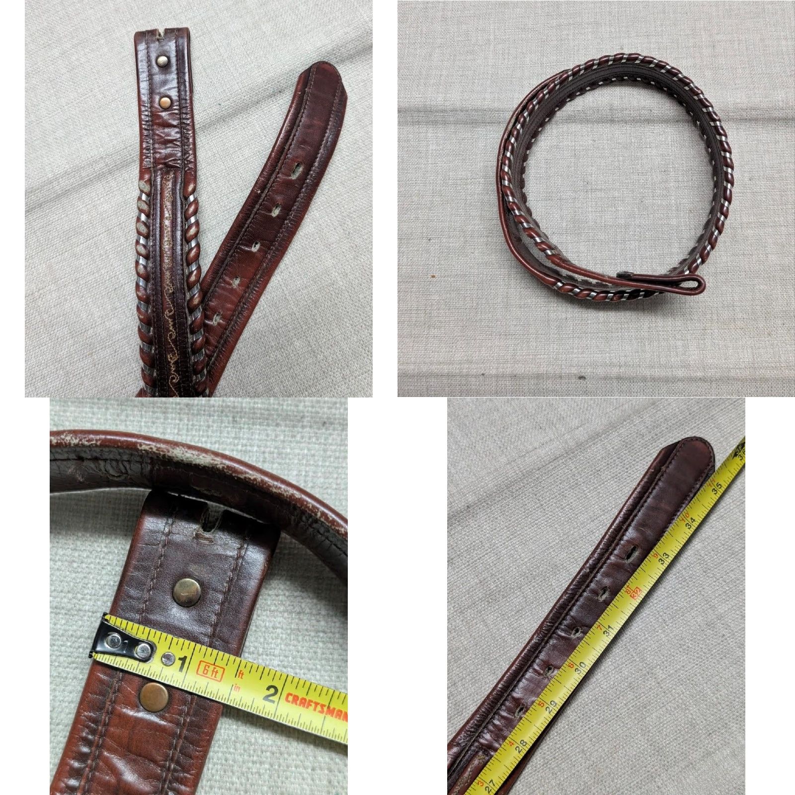 Vintage VINTAGE Leegin belt LACED western cowhide brown 30 buckle Rodeo Mens Belt Size 30 - 8 Thumbnail