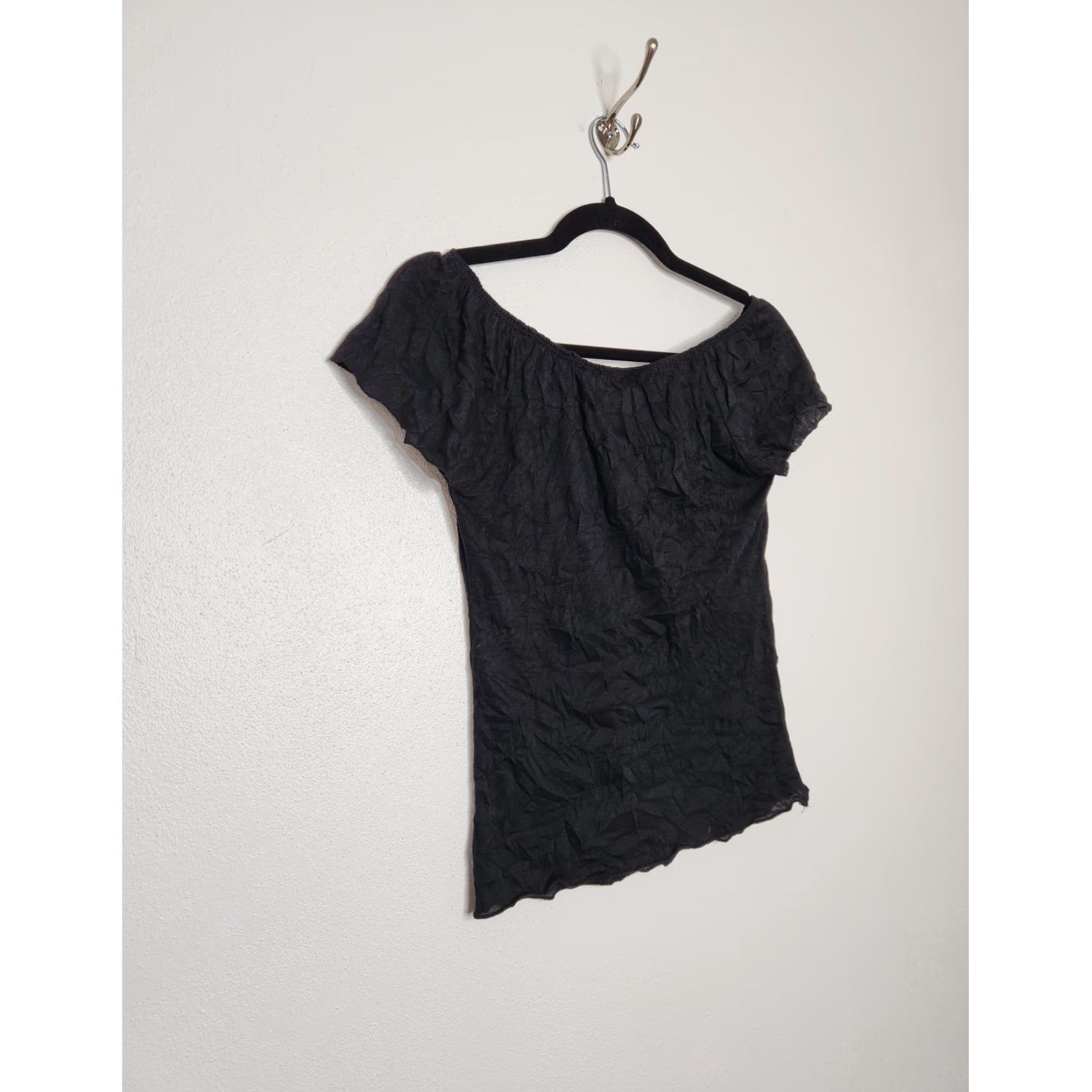 Vintage VINTAGE Beaded Stones Gems Off Shoulder Black Summer Going Out Shirt Size L / US 10 / IT 46 - 7 Thumbnail