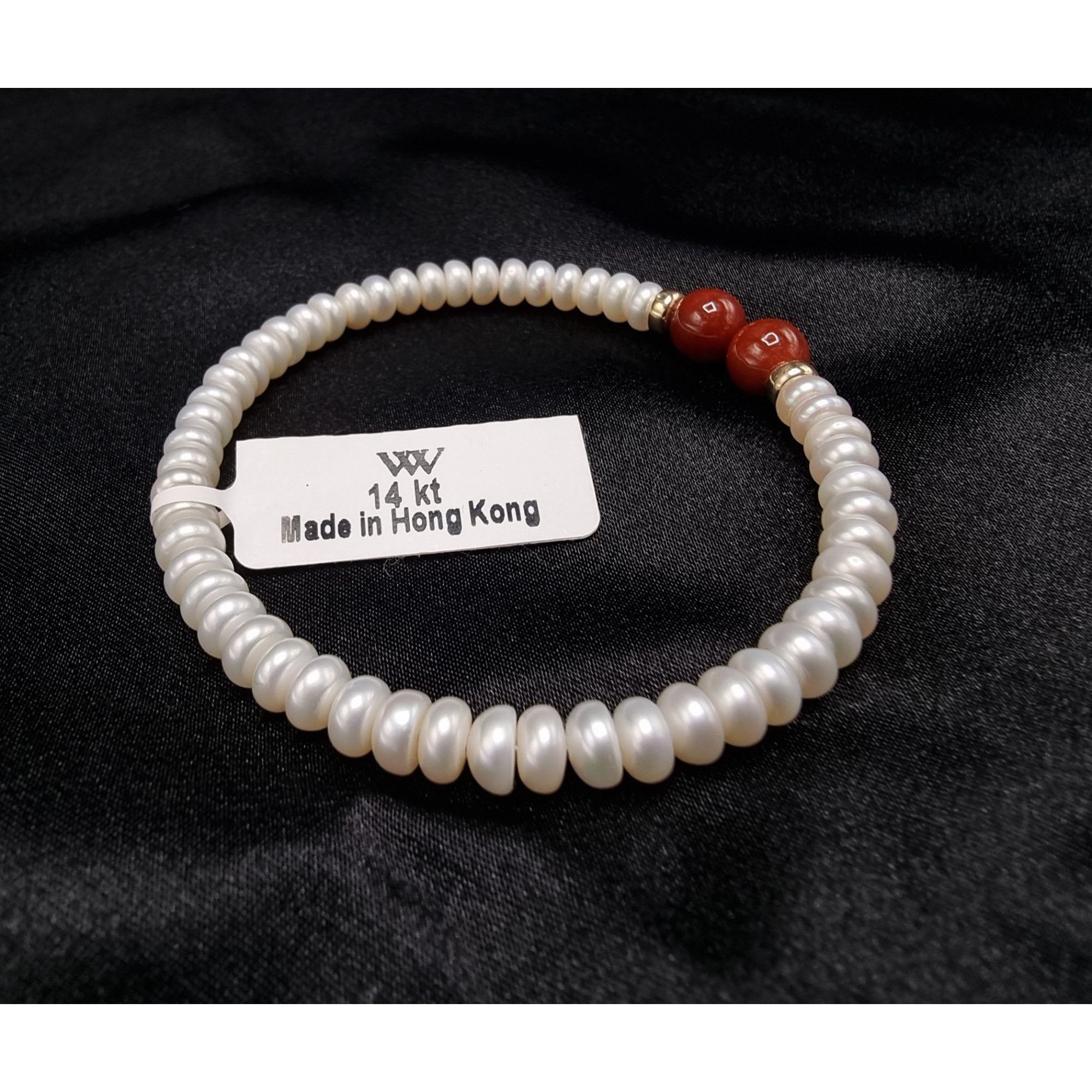 Vintage 14K Freshwater Pearl & Carnelian Bracelet Size ONE SIZE - 3 Thumbnail