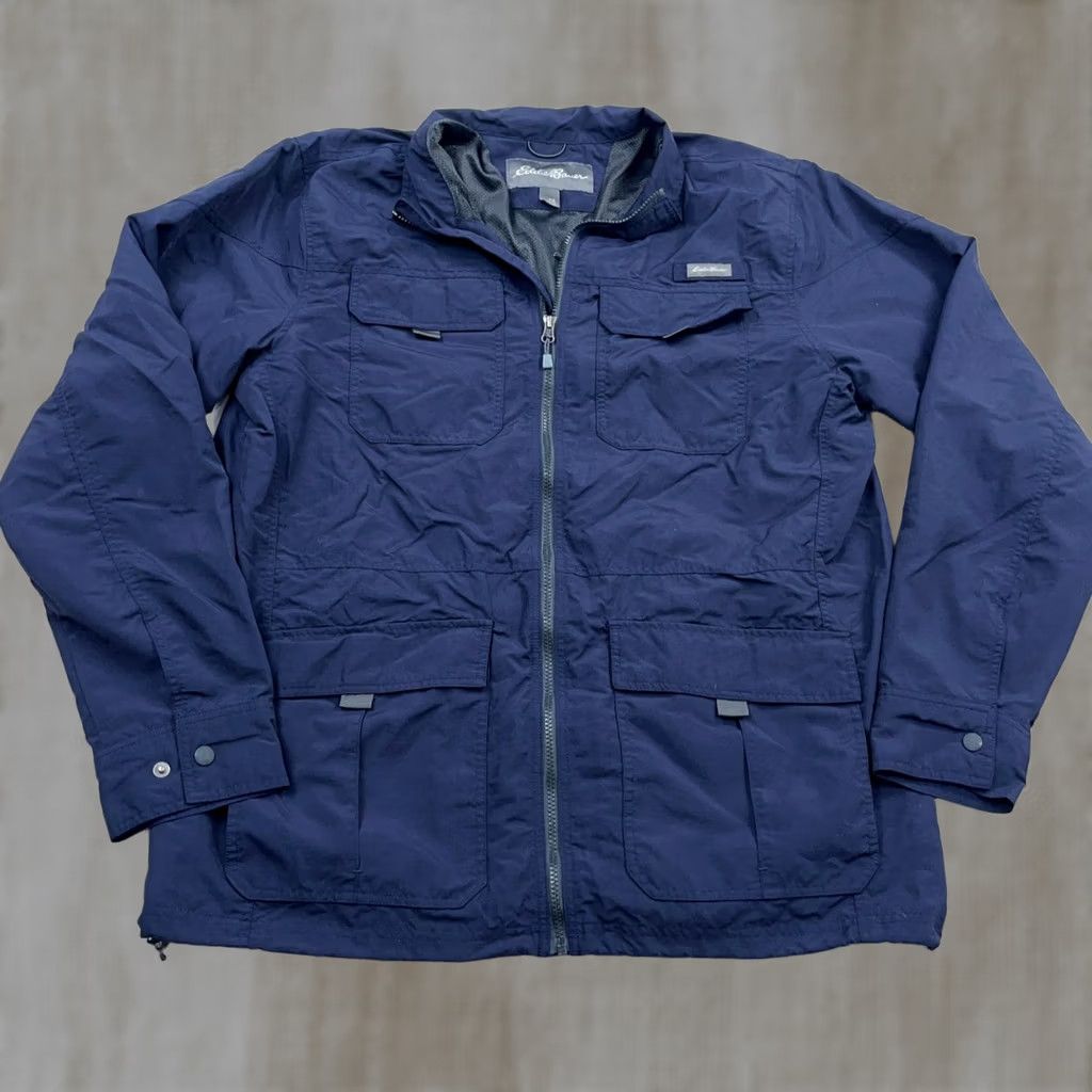 Eddie Bauer Eddie Bauer Jacket Men XL Navy Windbreaker Nylon Hiking Safari, Blue, Zip, Stand-Up Collar, All Seasons, Pockets, Regular Fit, Jacket Size US XL / EU 56 / 4 - 1 Thumbnail