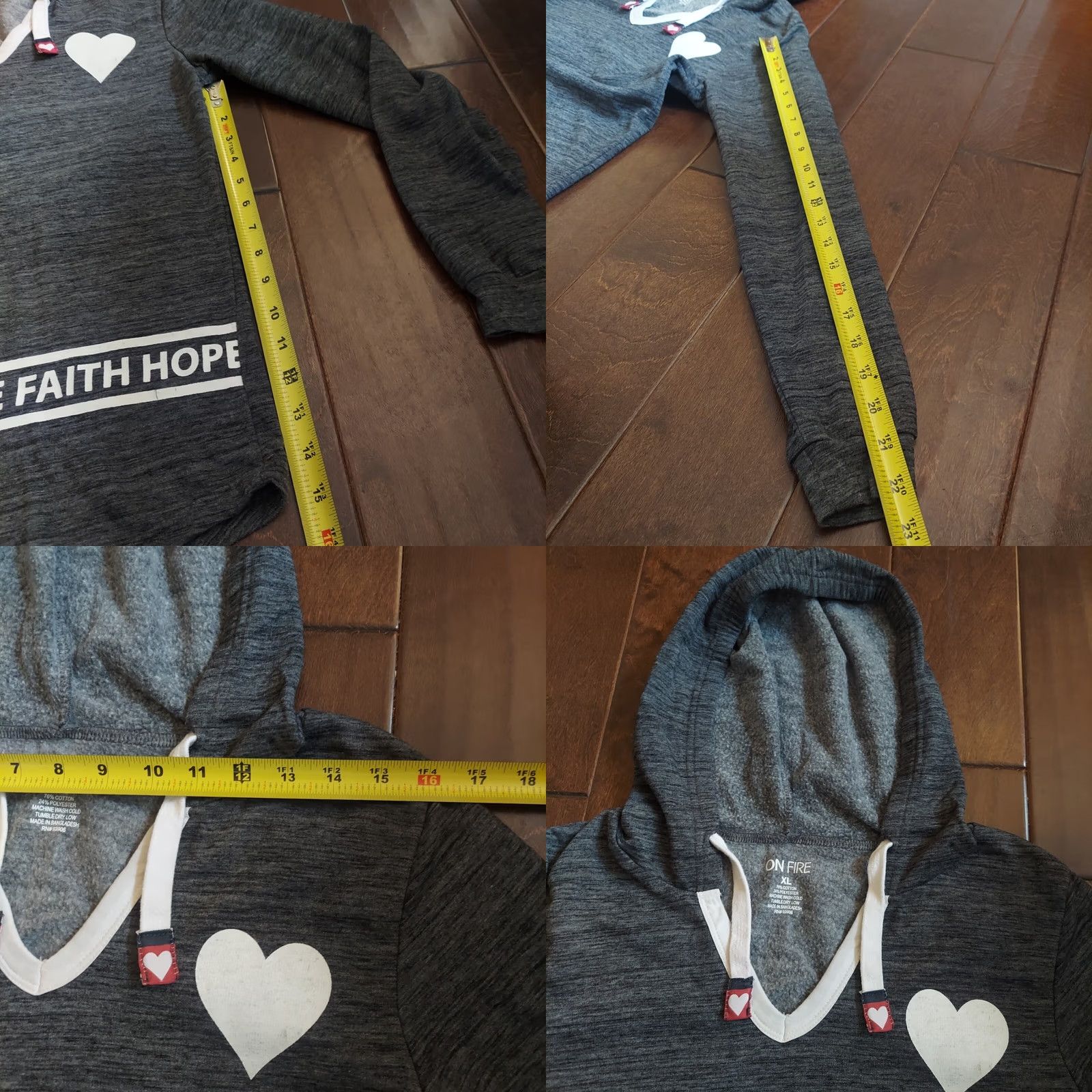 Hope On Fire Women's Gray V-Neck "Faith, Hope, Love" Hoodie Sweater XL Sweatshirt, Pullover, Long Sleeve, Casual Winter Wear, Guatemala B790 Size XL / US 12-14 / IT 48-50 - 9 Thumbnail