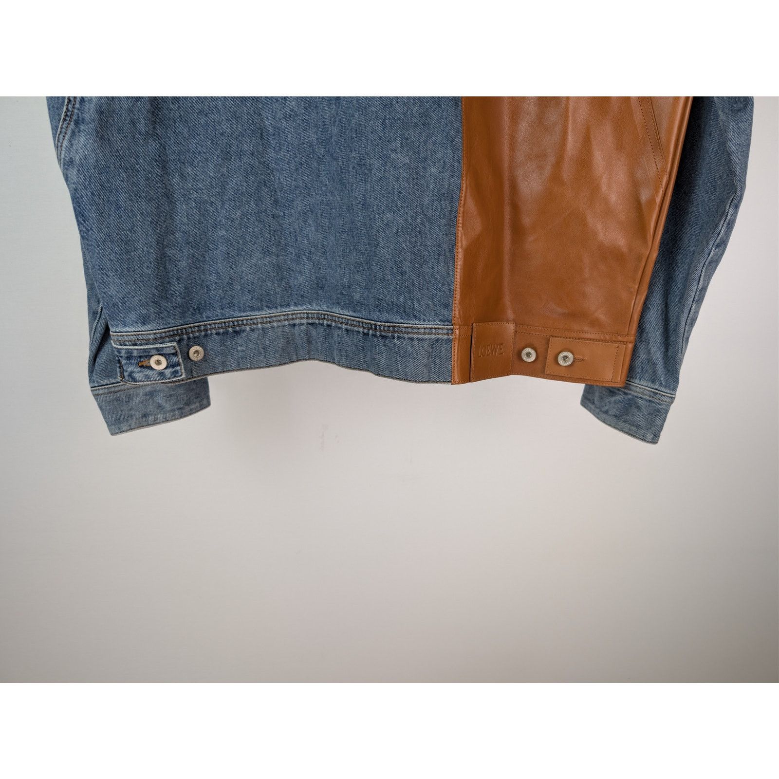 Loewe o1rshd1 Contrast Leather Panelling Denim Jacket in Blue Size US L / EU 52-54 / 3 - 11 Thumbnail